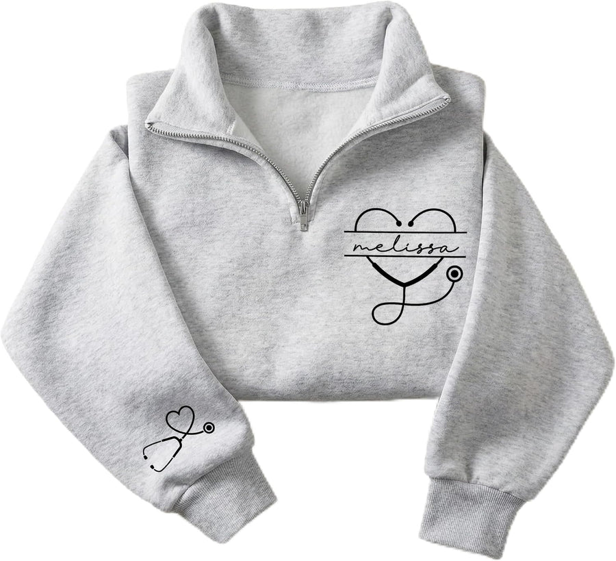 Tee Miracle Custom Nurse Quarter Zip Embroidered Sweatshirt - RN CNA RNA EMT Sweatshirts for Nurses Day Graduation Gift