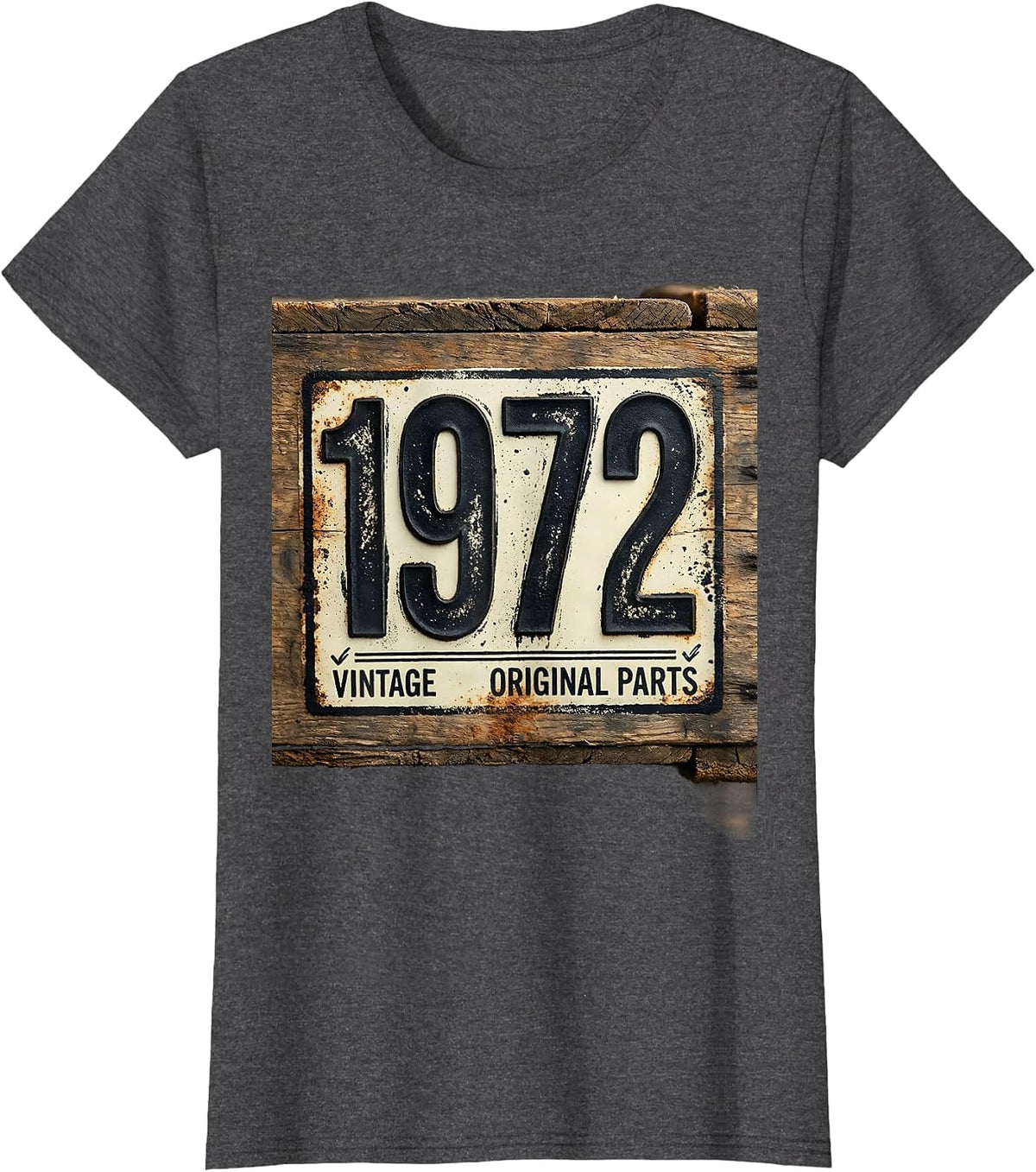 Women's VINTAGE 1972 ORIGINAL PARTS Rubber Stamp Vintage Milestone T-Shirt - Dark Heather Grey