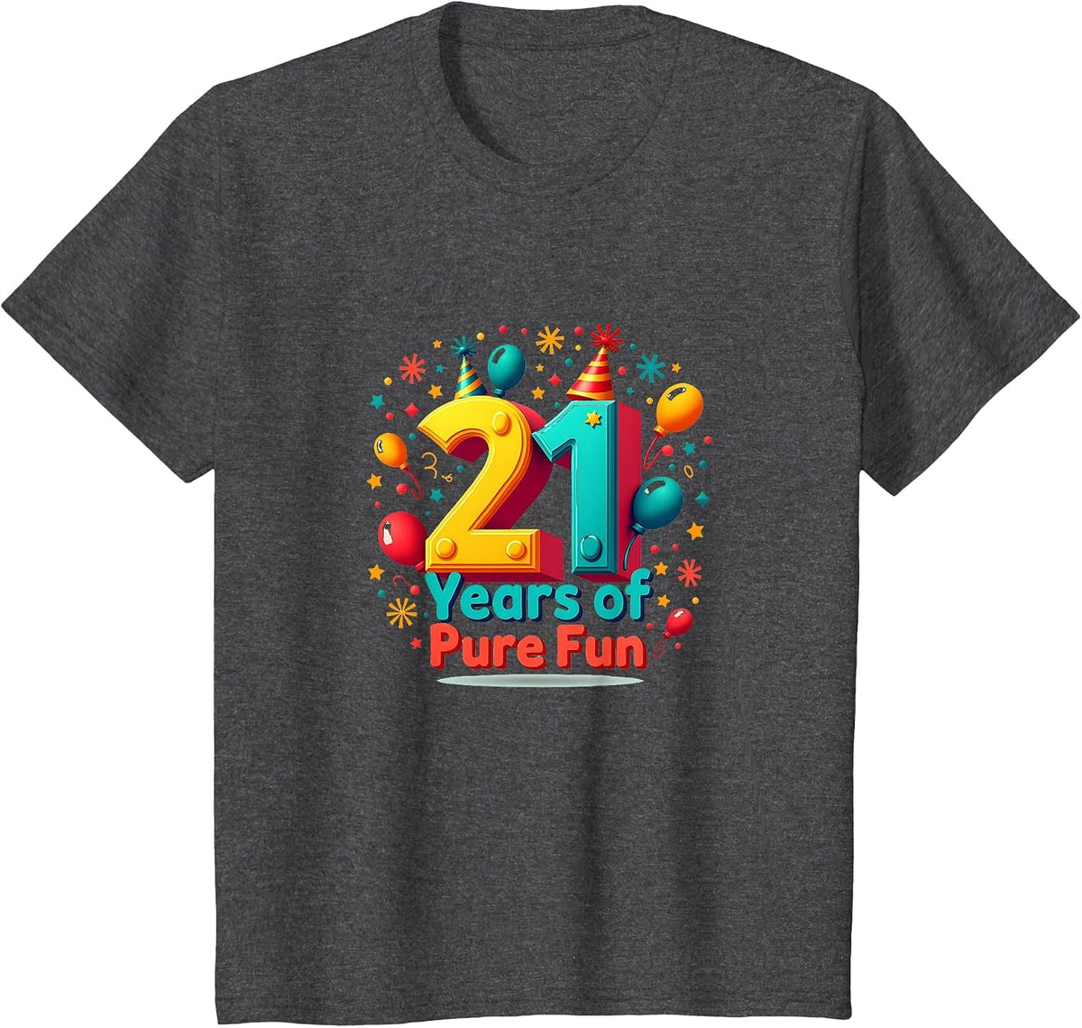 21 Years of Pure Fun Birthday Gift Celebration T-Shirt - Dark Heather Grey