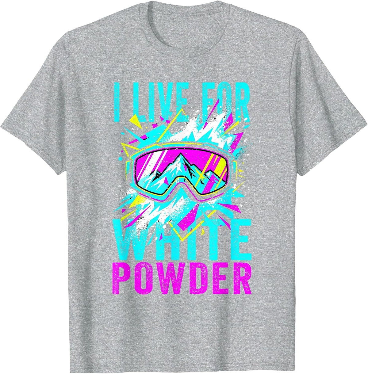 I Live for White Powder 80s 90s Retro Skiing Snowboard T-Shirt - Heather Grey