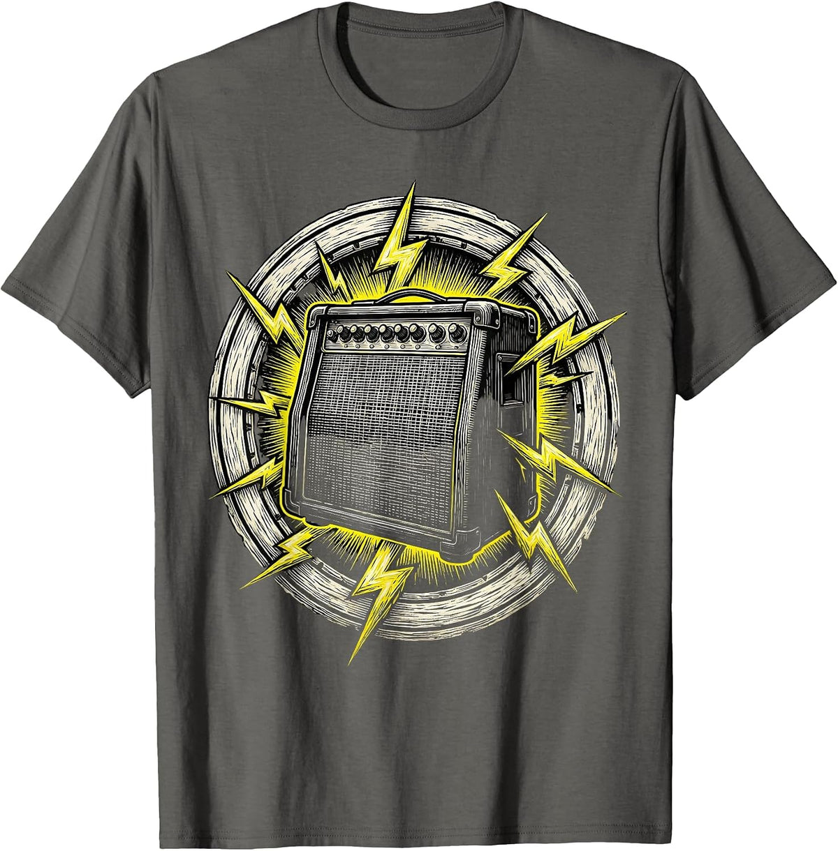 Rock N Roll Amplifier Lightning Bolt Graphic T-Shirt - Asphalt Grey