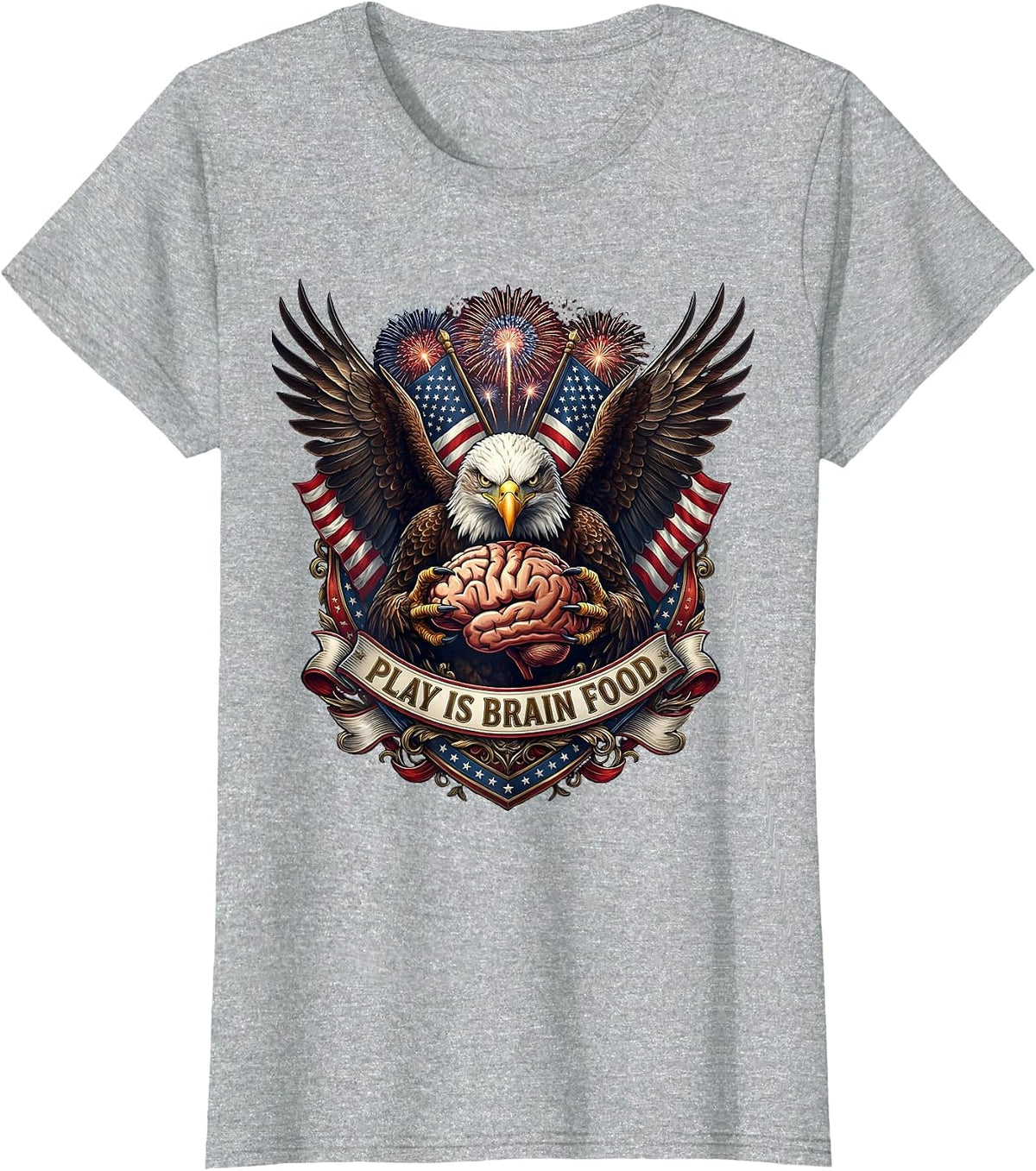 Play Is Brain Food Teacher Learning Design T-Shirt - Heather Grey