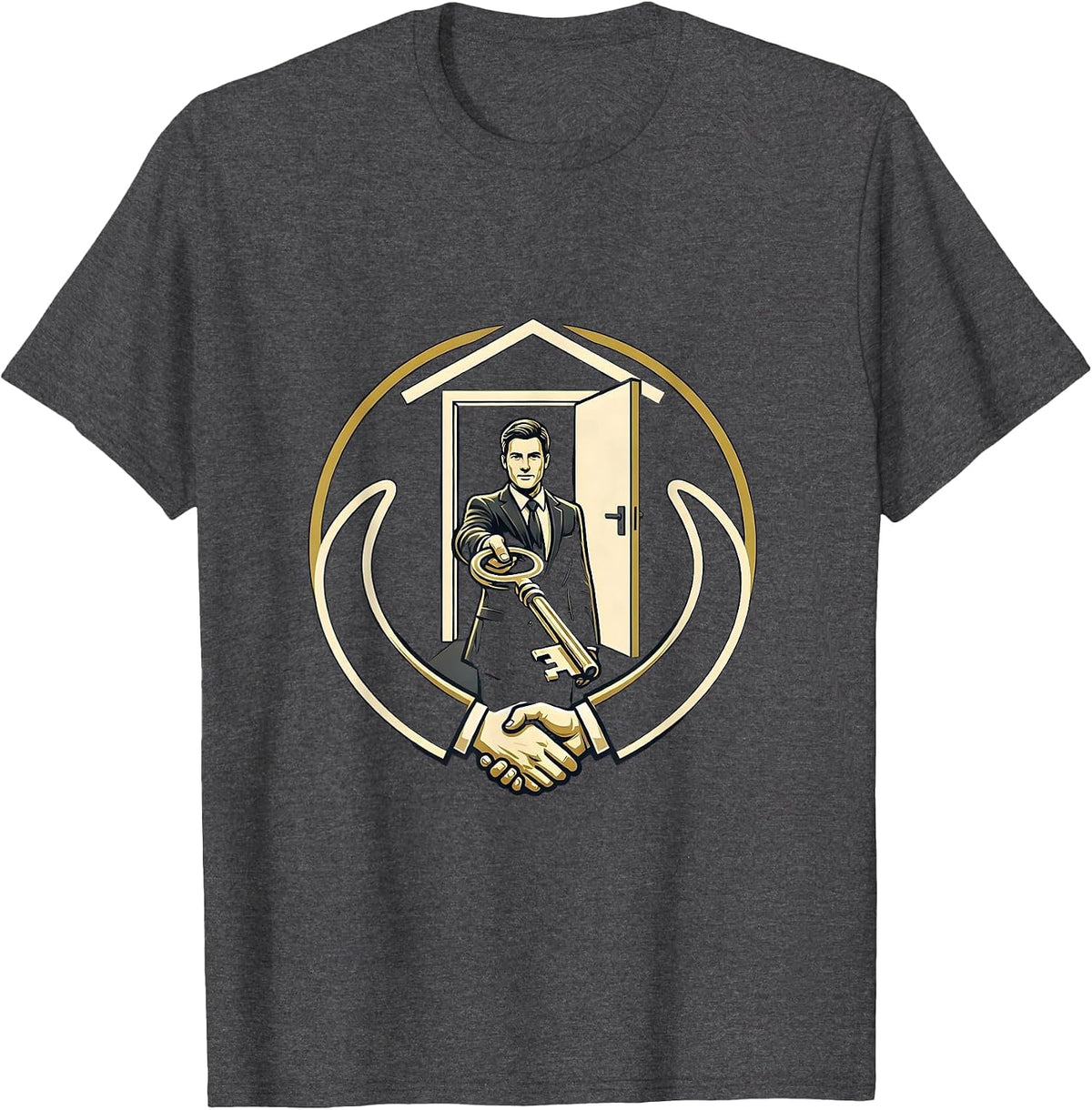 Men's Real Estate Agent House Key Emblem Realtor Gift T-Shirt - Dark Heather Grey
