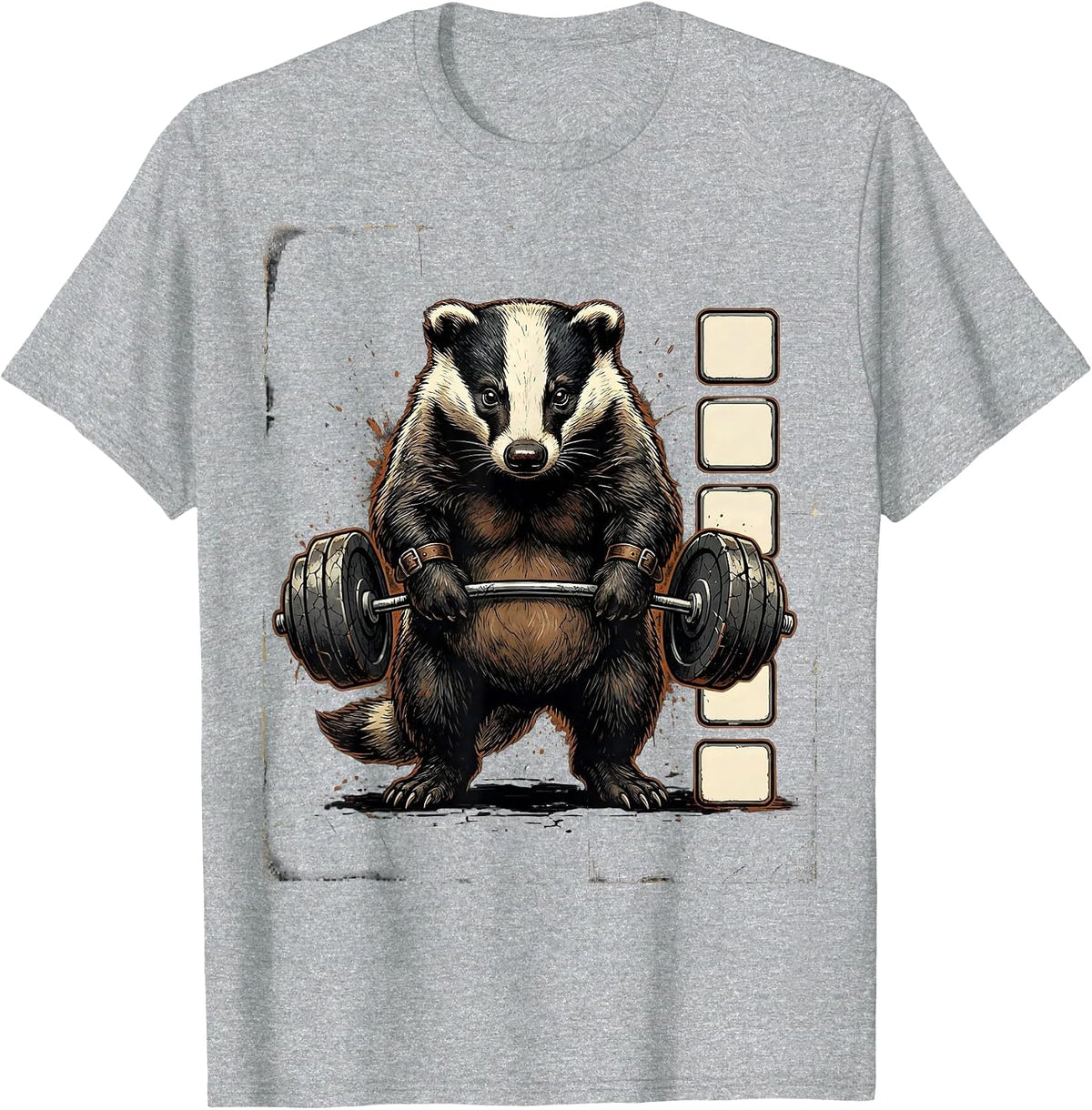 Men's Badger Weightlifting Funny Gym Animal Workout Humor T-Shirt - Heather Grey