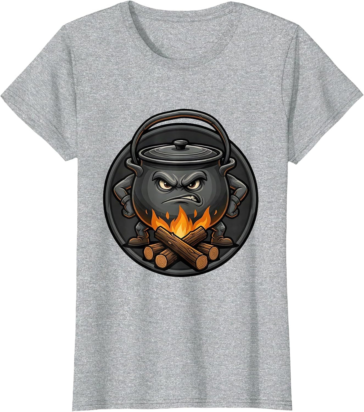 Women's Campfire Cast Iron Pot Outdoor Cooking Graphic T-Shirt - Heather Grey
