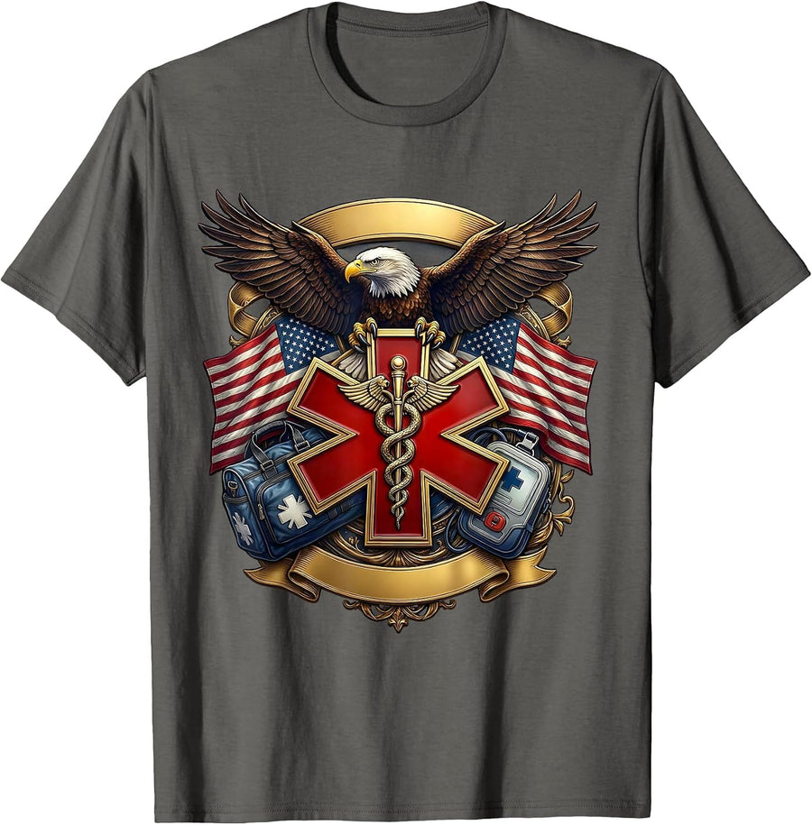 EMT Paramedic Night Run Graphic Design T-Shirt - Asphalt Grey