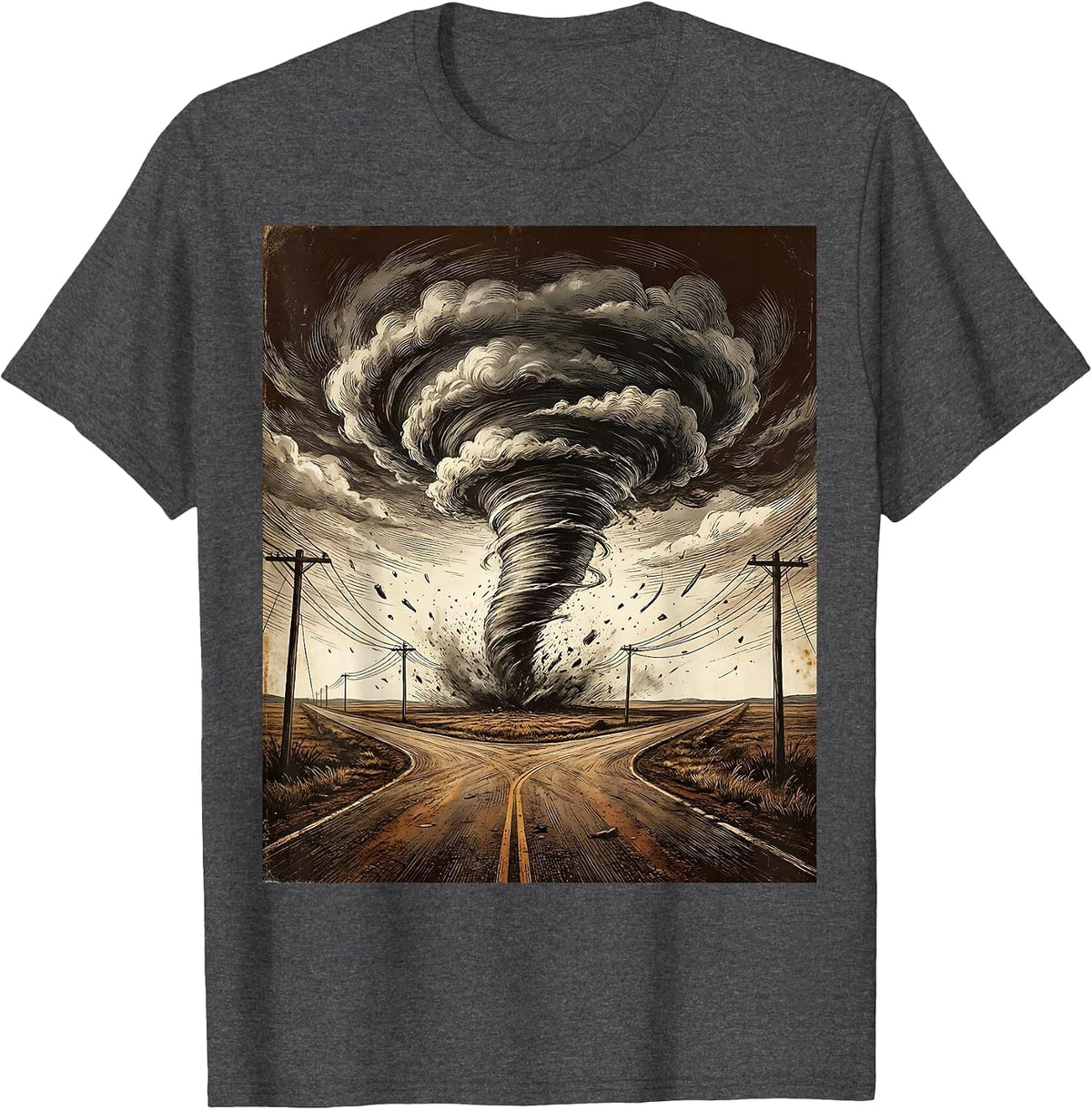 Men's Tornado Crossroads Graphic Tee - Turning Point T-Shirt - Dark Heather Grey