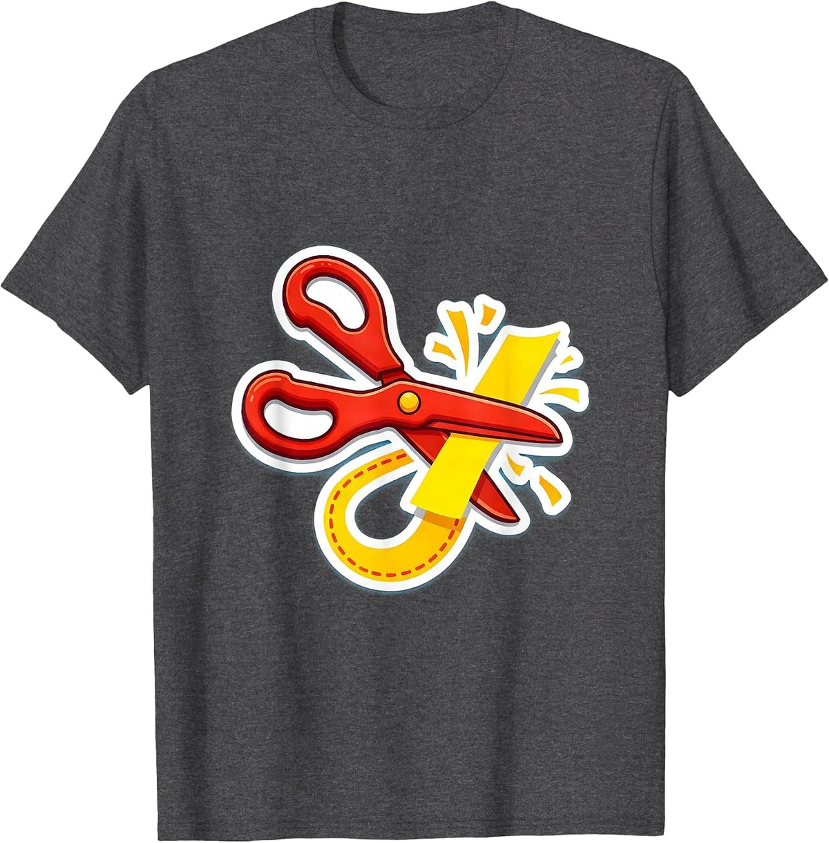 4th Grade Teacher Scissors Dotted Line Graphic T-Shirt - Dark Heather Grey