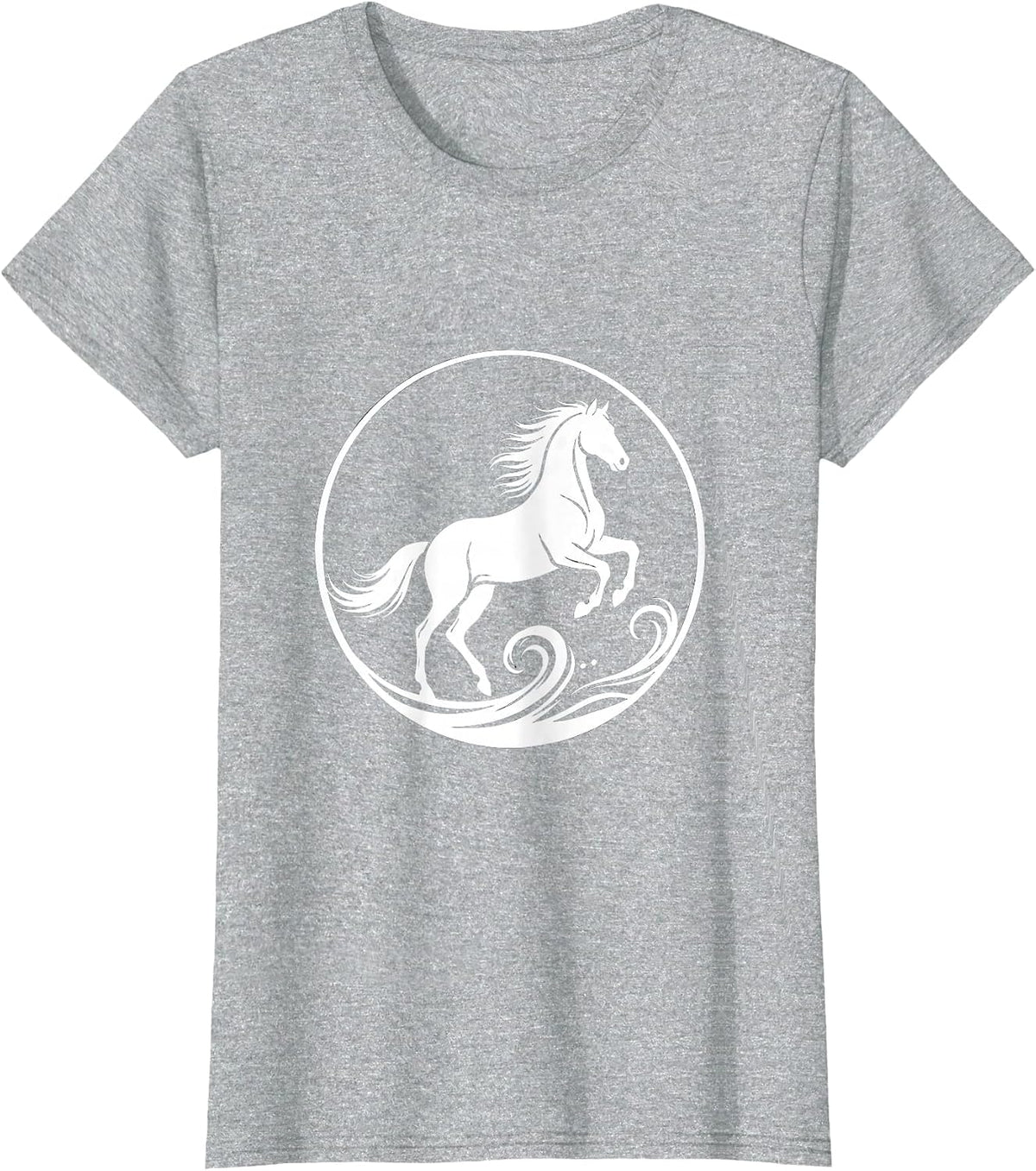 White Horse Galloping Ocean Waves Freedom Design T-Shirt - Heather Grey