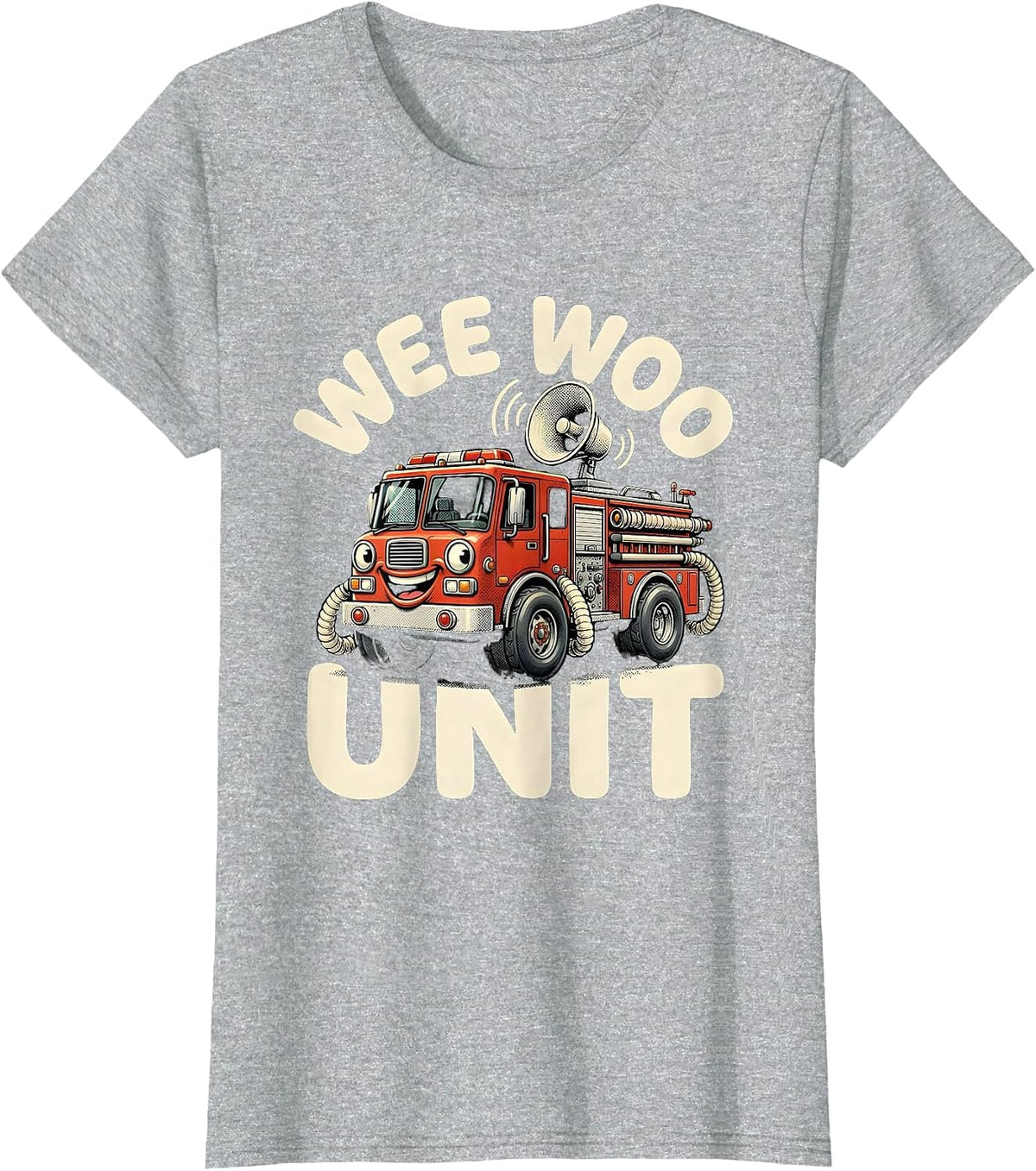 Women's Wee Woo Unit Retro Cartoon Funny Firefighter Squad Gift T-Shirt - Heather Grey
