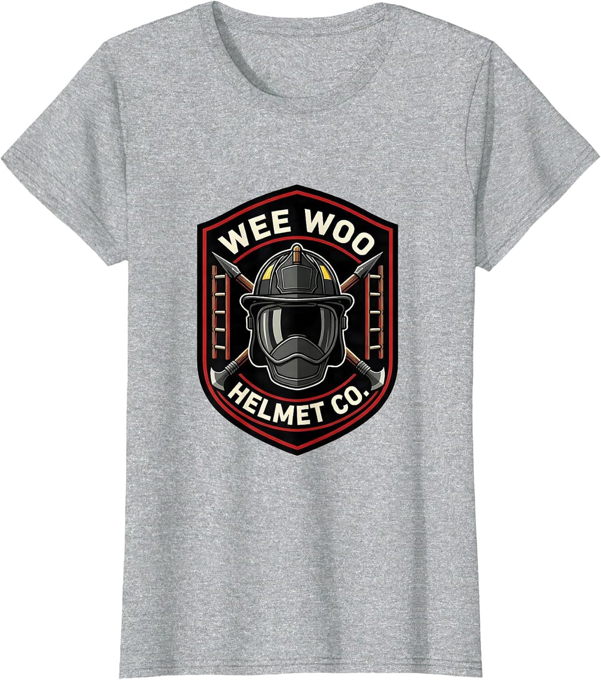 Women's WEE WOO HELMET CO Firefighter Crew Emblem Fire Department T-Shirt - Heather Grey
