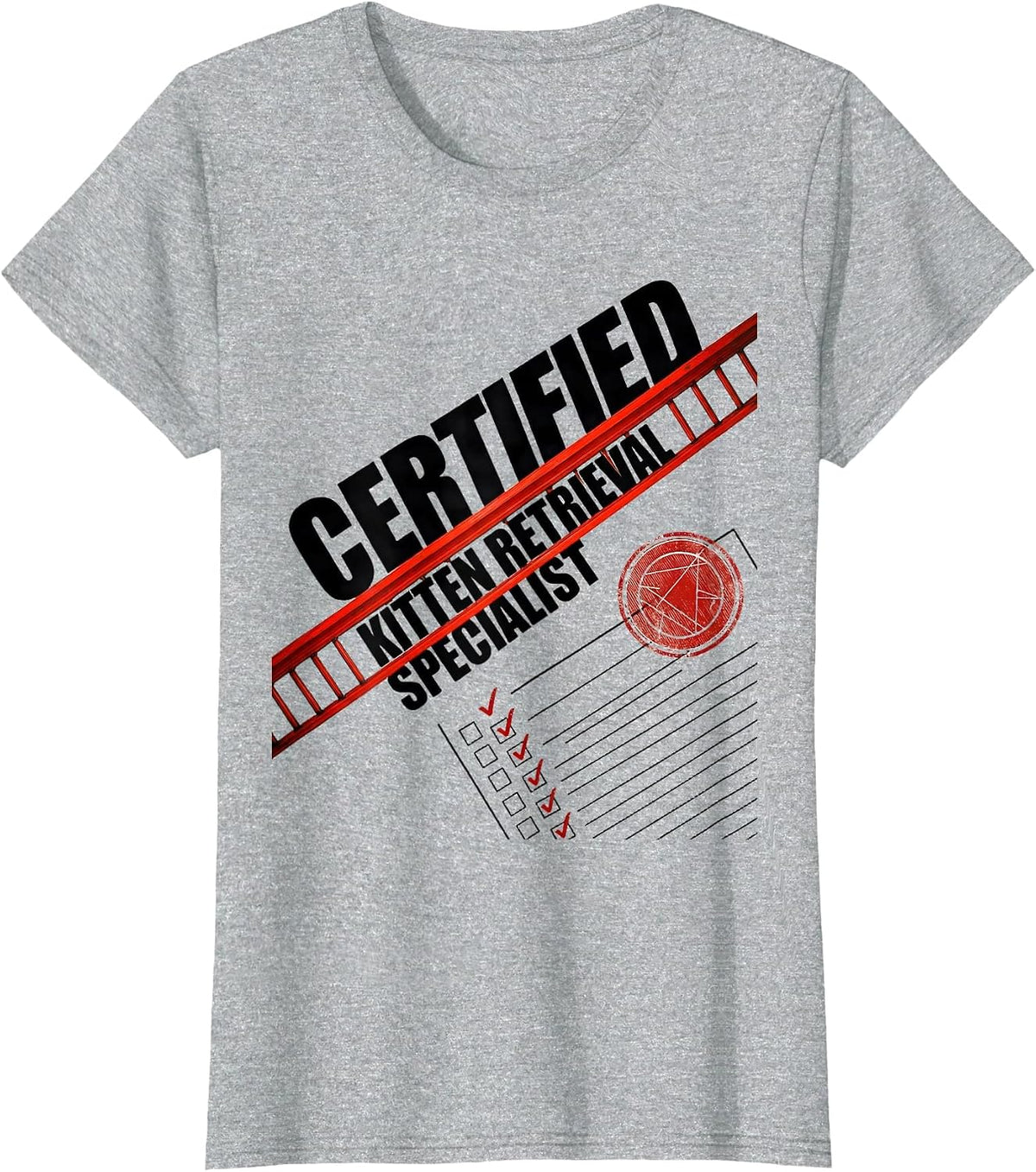 Certified Kitten Retrieval Specialist Funny Firefighter T-Shirt - Heather Grey