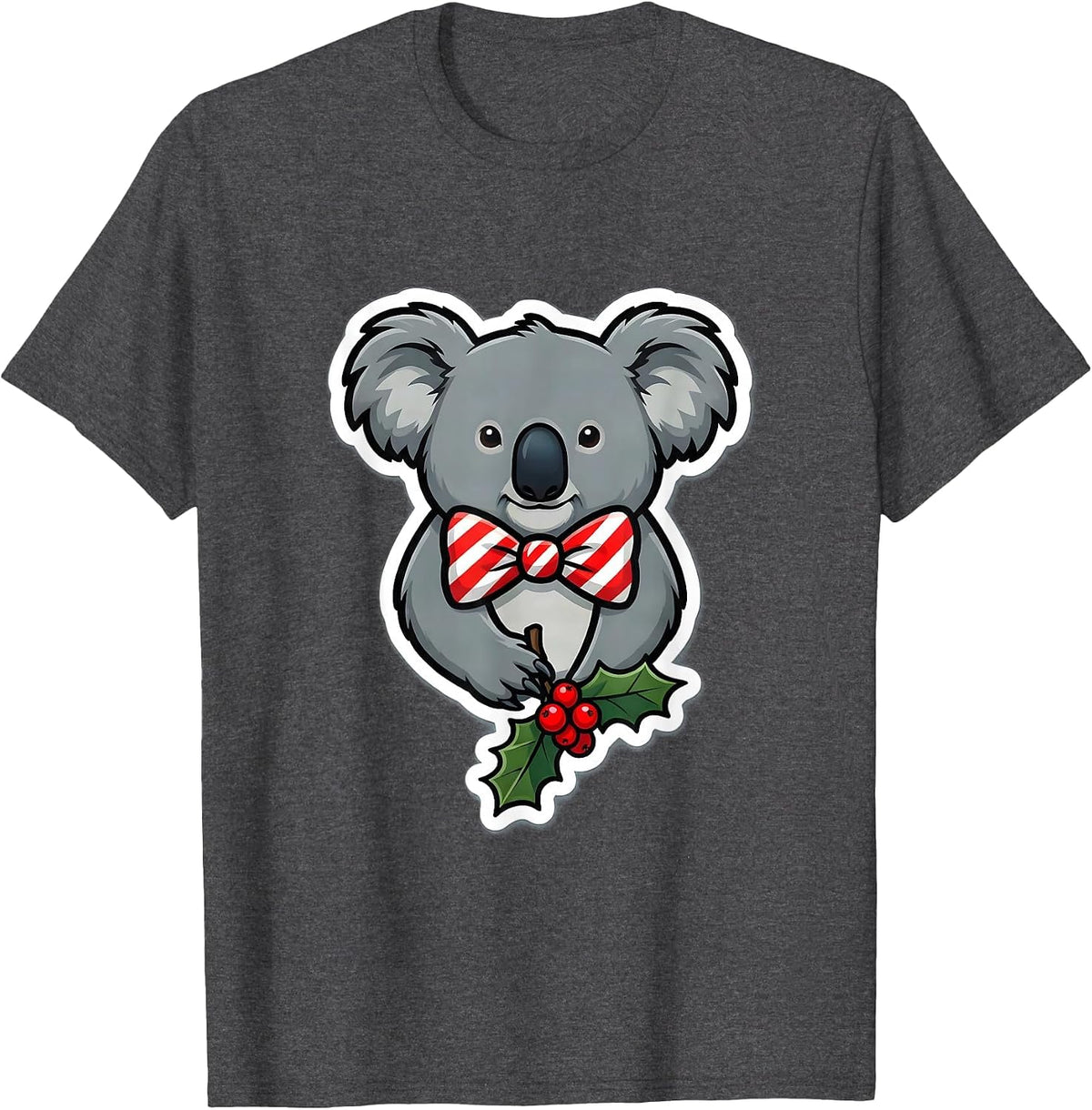 Rounded Koala Christmas Bow Tie Holiday Animal Lover Gift T-Shirt - Dark Heather Grey
