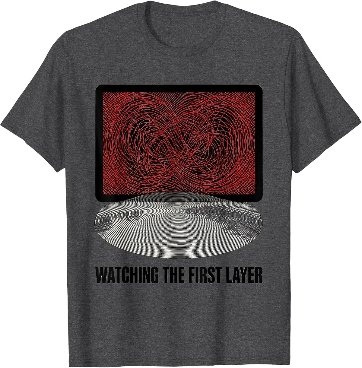 Men's Watching The First Layer Funny 3D Printer Hobbyist Maker T-Shirt - Dark Heather Grey
