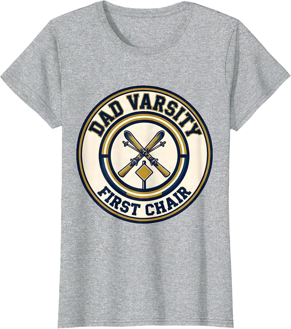 Women's Dad Varsity First Chair Ski Dad Humor Skiing Enthusiast T-Shirt - Heather Grey