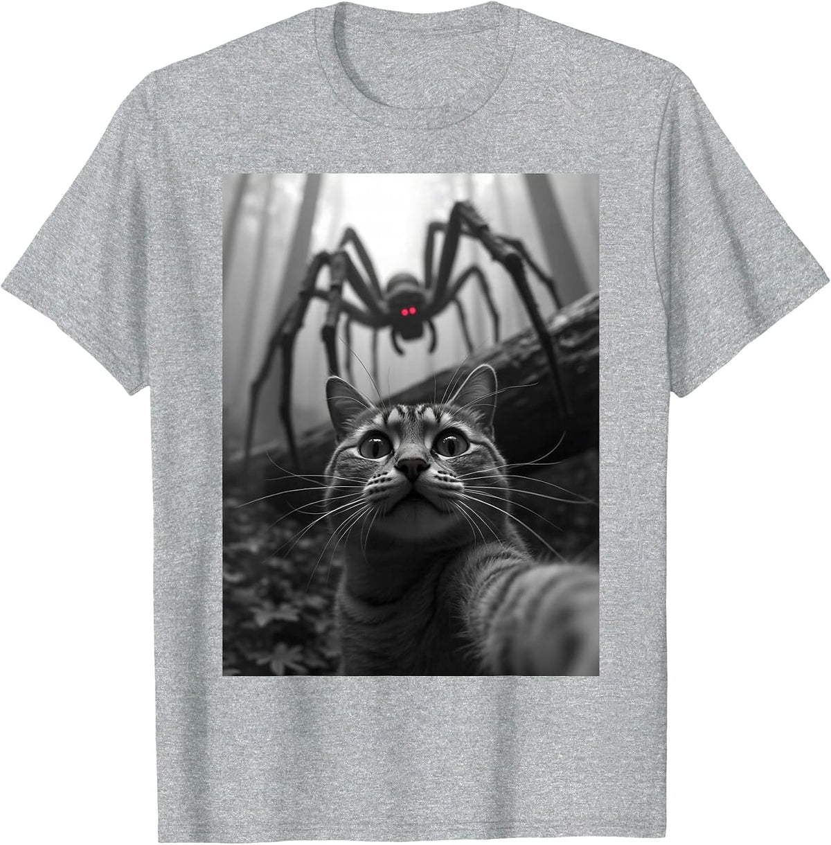 Cat Selfie with Spider T-Shirt - Heather Grey