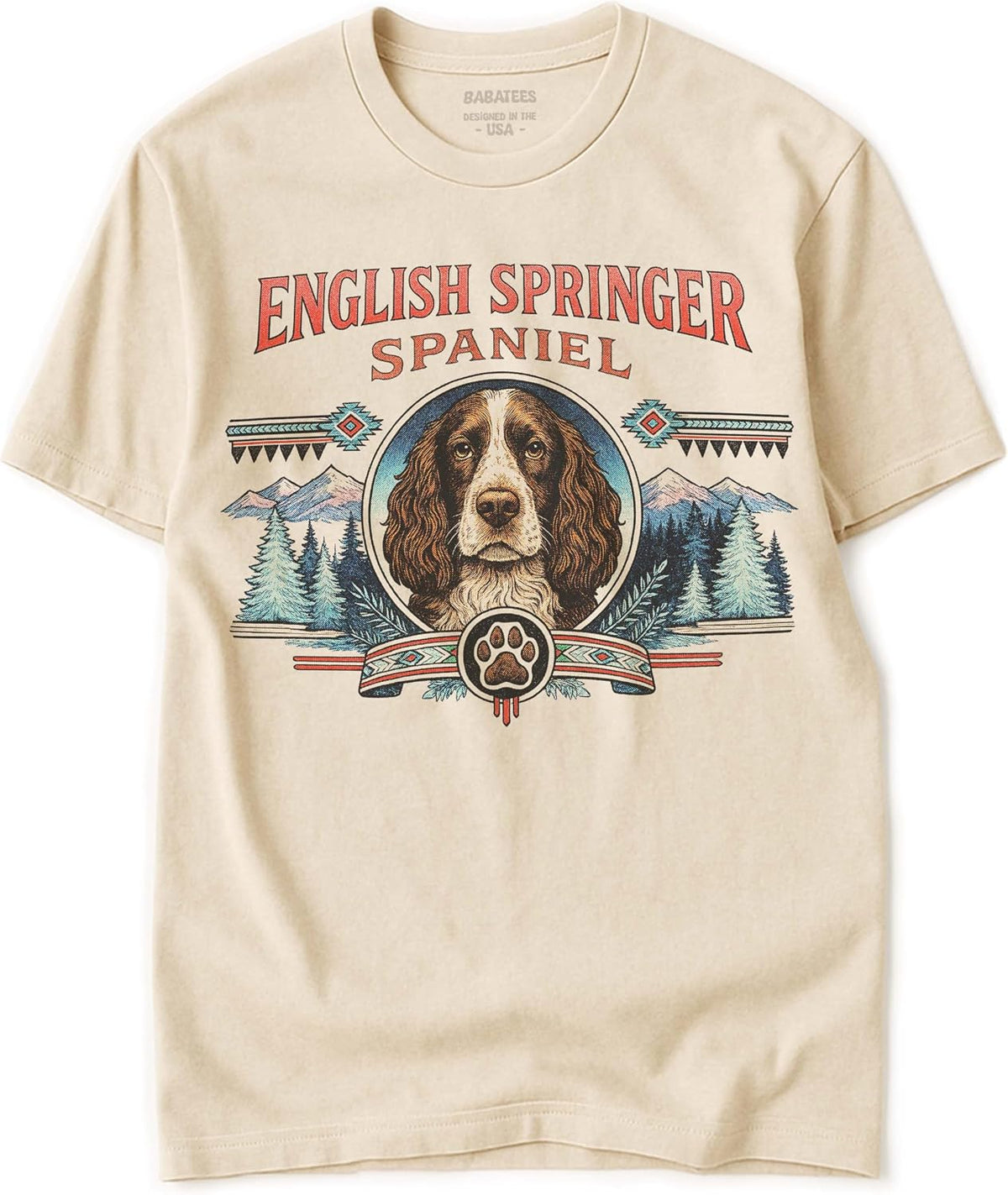 Dog Breed Tshirt for Men & Women - Wilderness Artwork - 100% Natural, Raw, Undyed, Heavyweight Cotton - English Springer