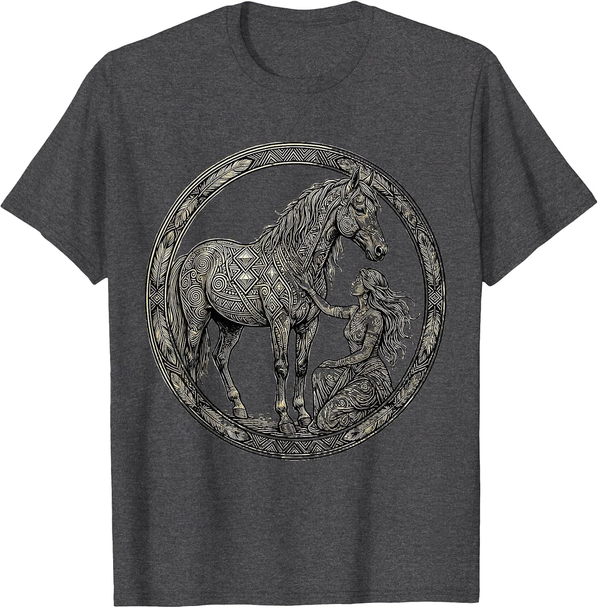 Woman Painting Horse Colorful Tribal Art Design T-Shirt - Dark Heather Grey