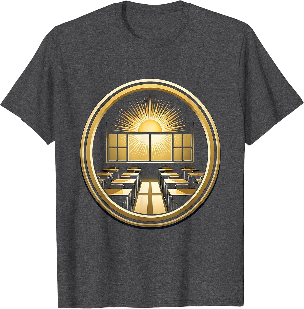 5th Grade Teacher Sunny Classroom Illustration T-Shirt - Dark Heather Grey