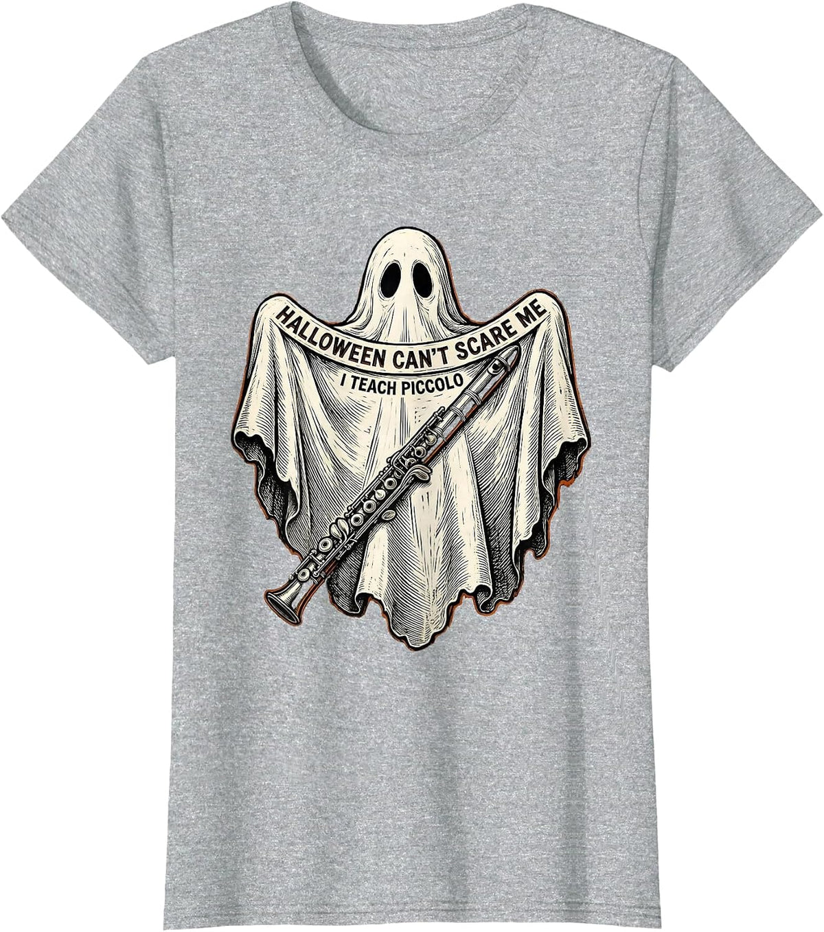 Women's Halloween Can't Scare Me, I Teach Piccolo Music Teacher T-Shirt - Heather Grey