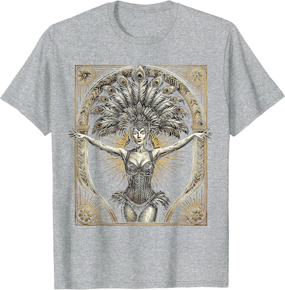 Men's Vintage Showgirl Art Deco Frame Graphic T-Shirt - Heather Grey