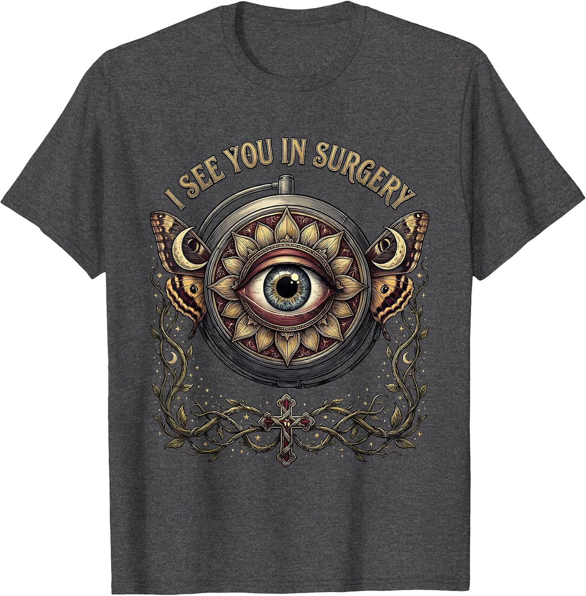 Halloween Nurse I See You In Surgery Design T-Shirt - Dark Heather Grey