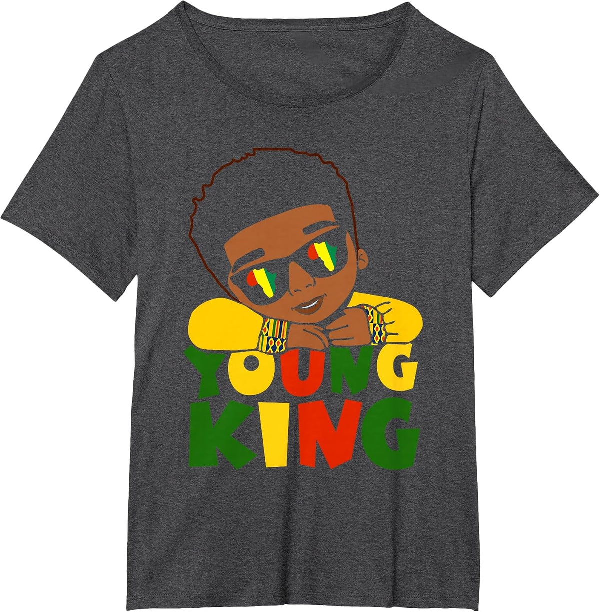 Black Young King Black History Month Kids Afro Boys Men T-Shirt - Dark Heather Grey