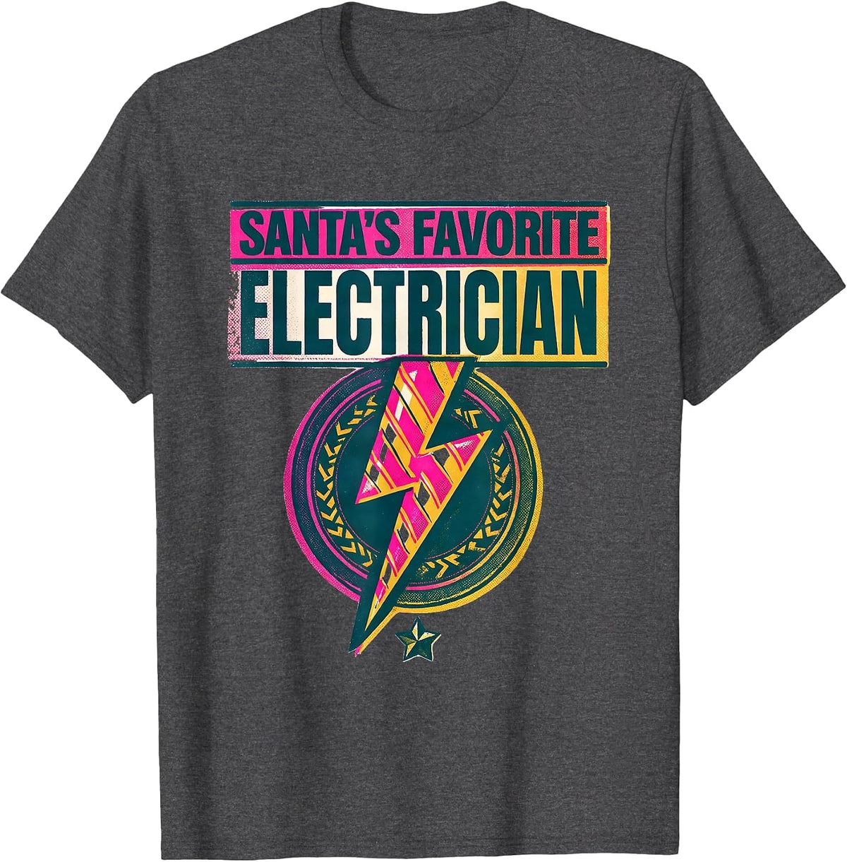 Santa's Favorite Electrician Funny Electrician Christmas T-Shirt - Dark Heather Grey