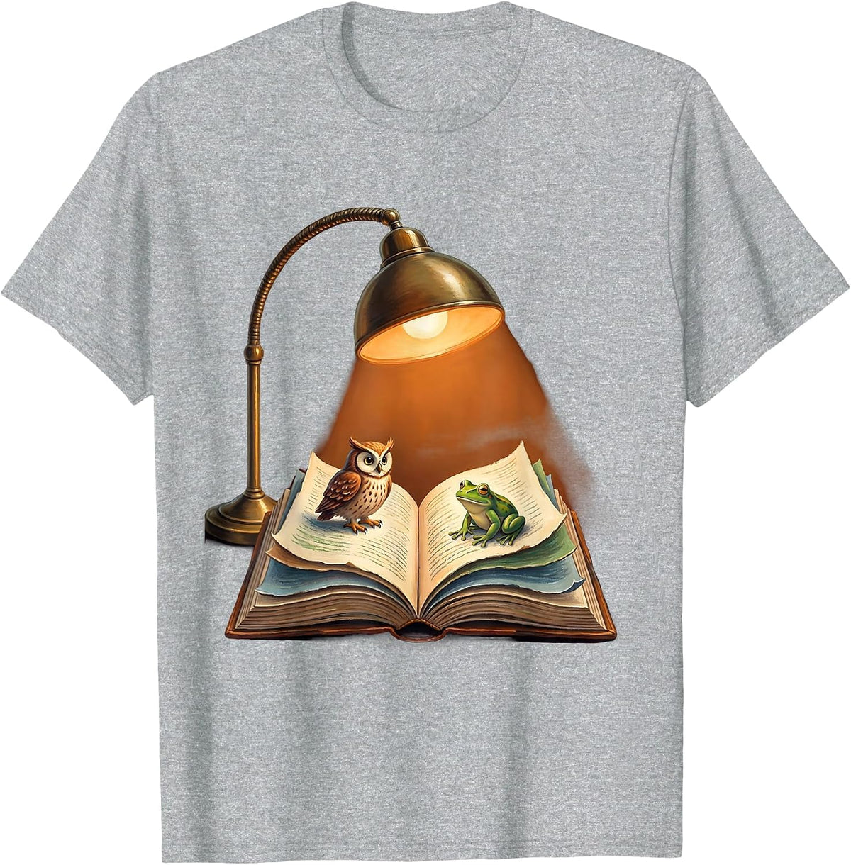 Men's Reading Teacher Desk Lamp Storybook Illustration T-Shirt - Heather Grey