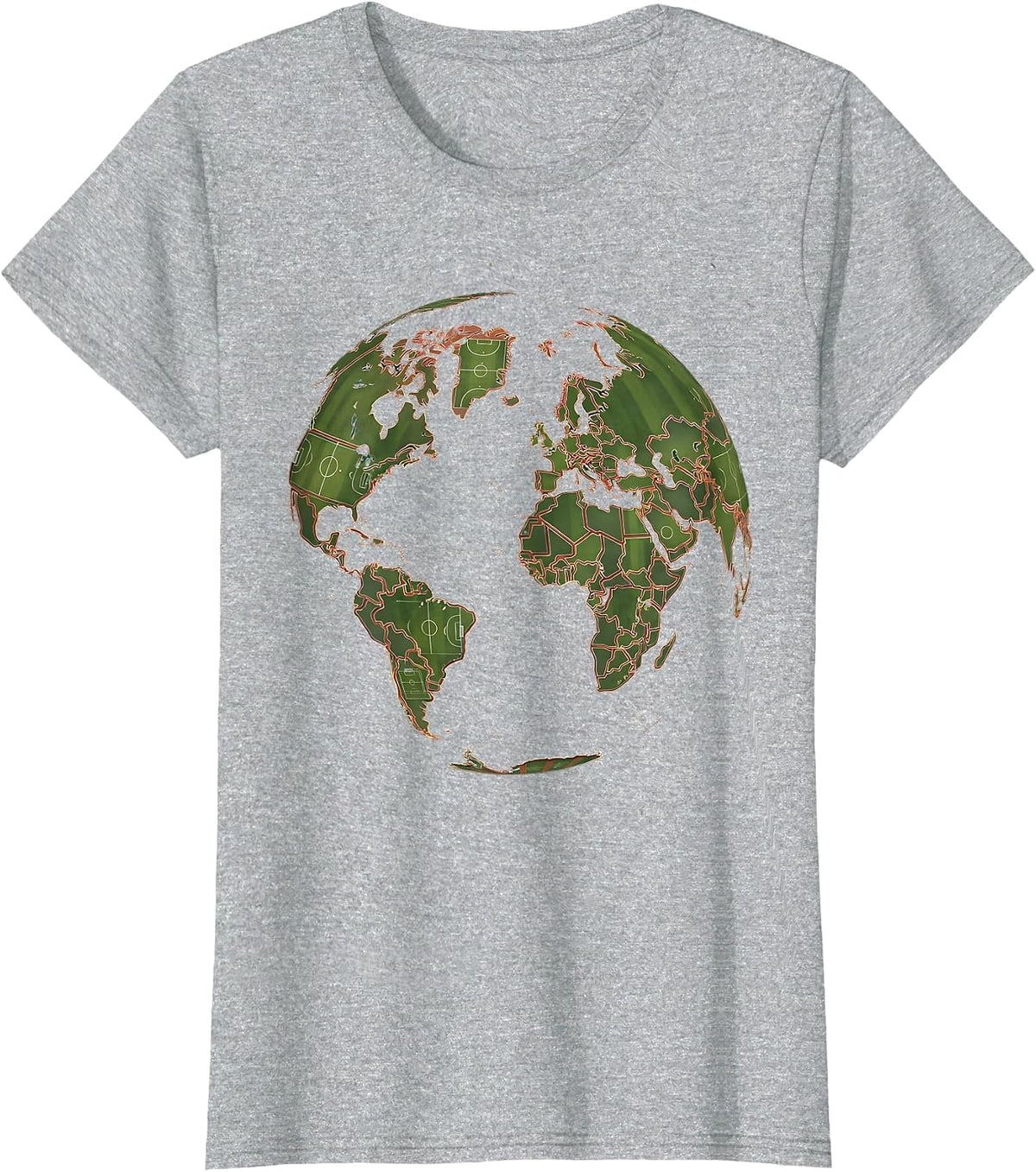 World Map Hockey Field Lines Graphic T-Shirt - Heather Grey