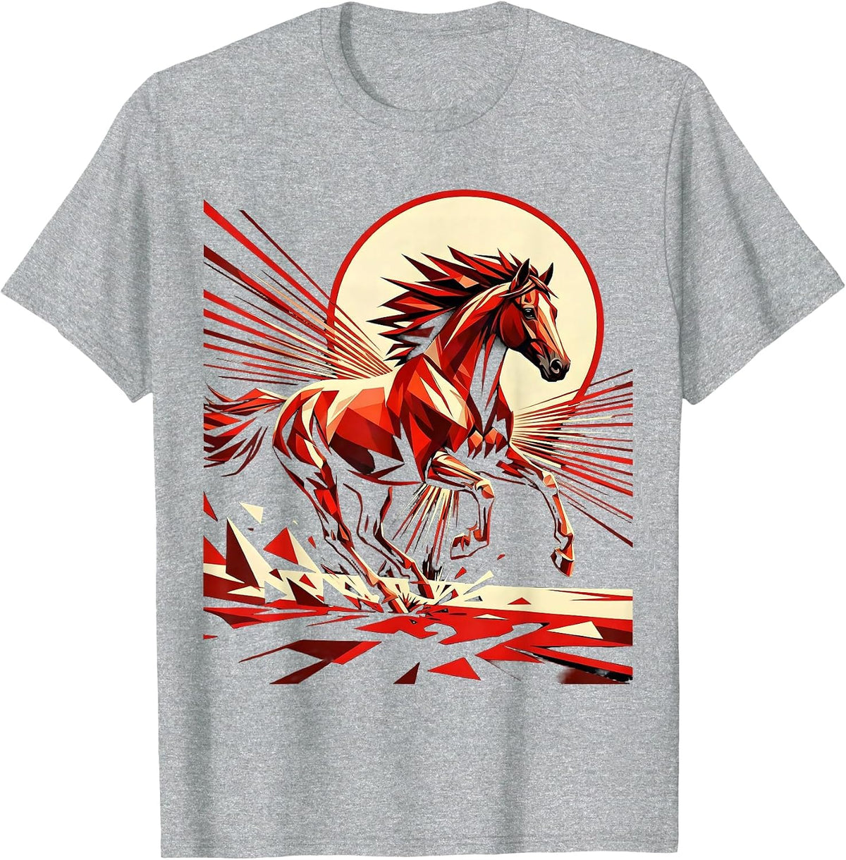 Men's Wild Horse Galloping Through Open Field Graphic T-Shirt - Heather Grey