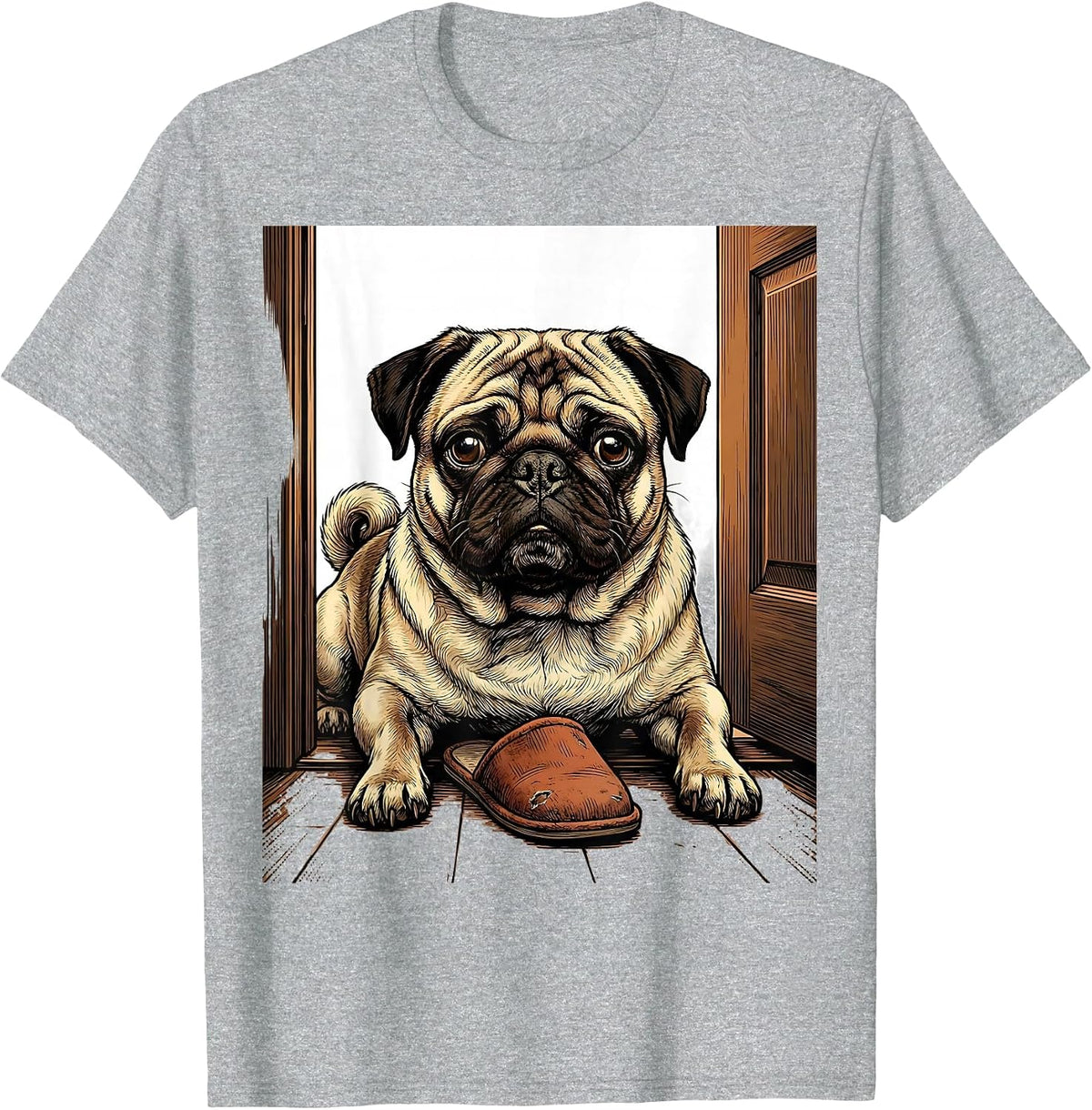 Men's Pug Doorway Sign Painter Showcase Funny Dog Lover Humor T-Shirt - Heather Grey