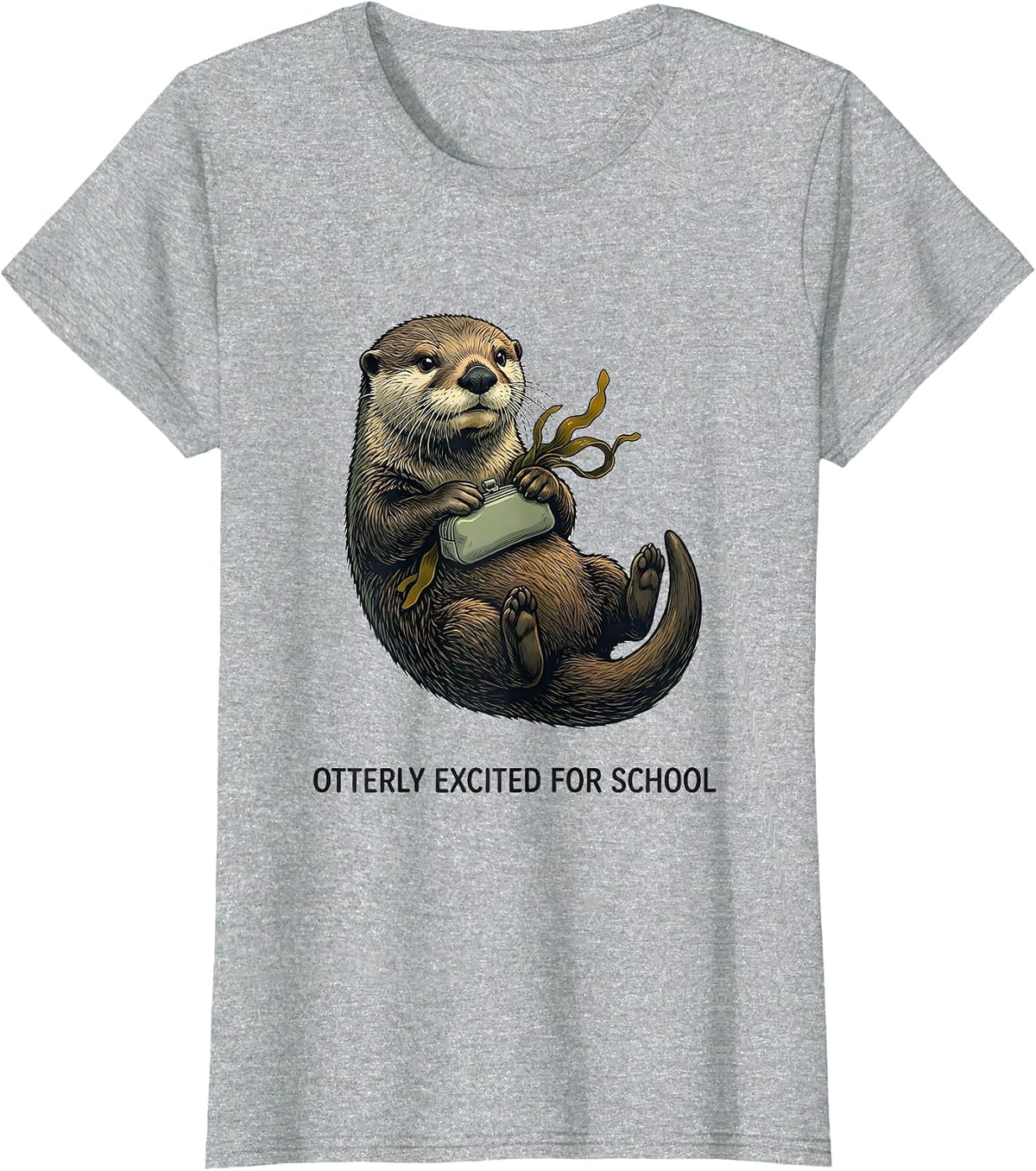 Otterly Excited For School Funny Sea Otter Back To School T-Shirt - Heather Grey
