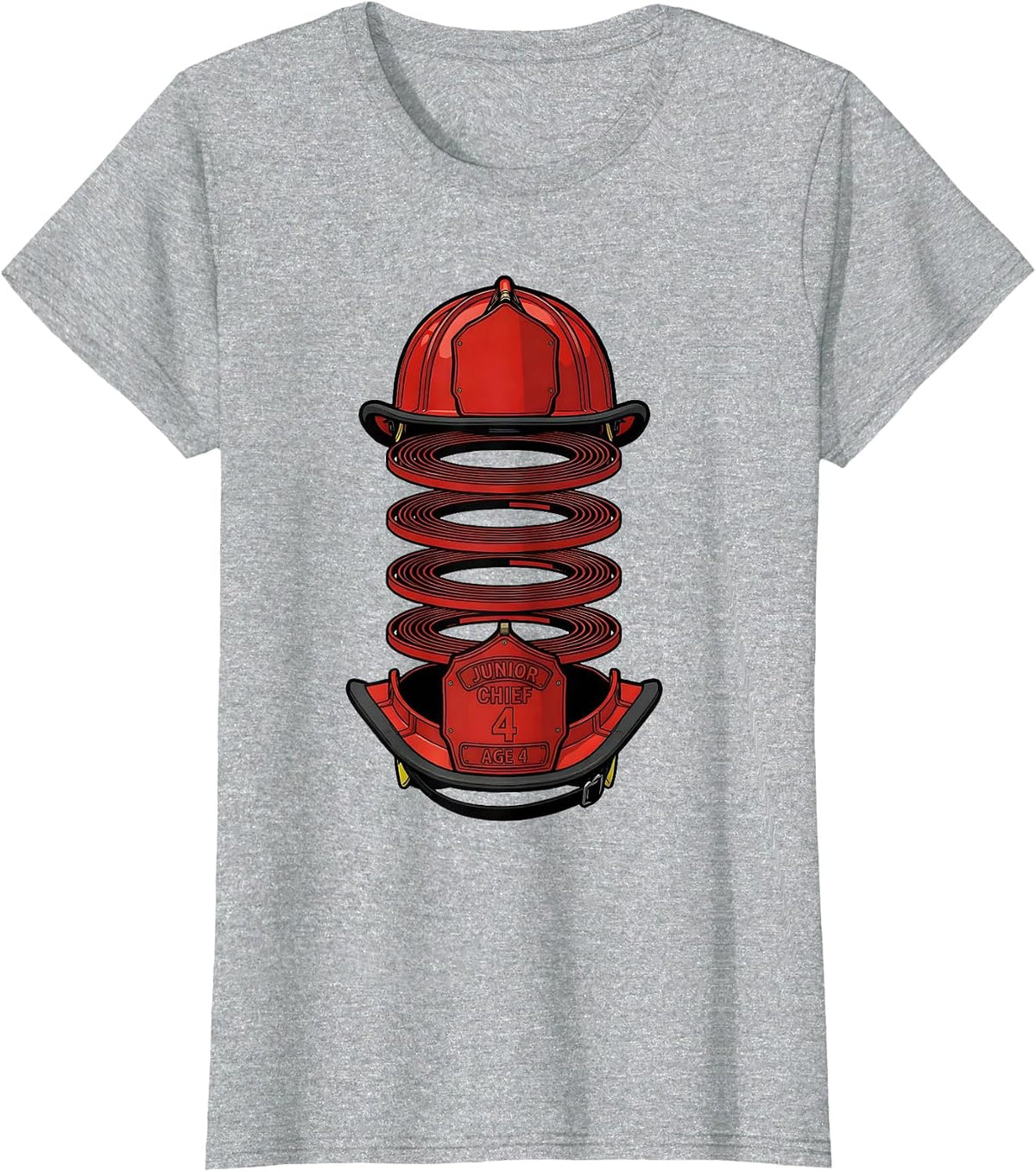 Junior Chief Age 4 Fire Truck Firefighter Birthday Party T-Shirt - Heather Grey