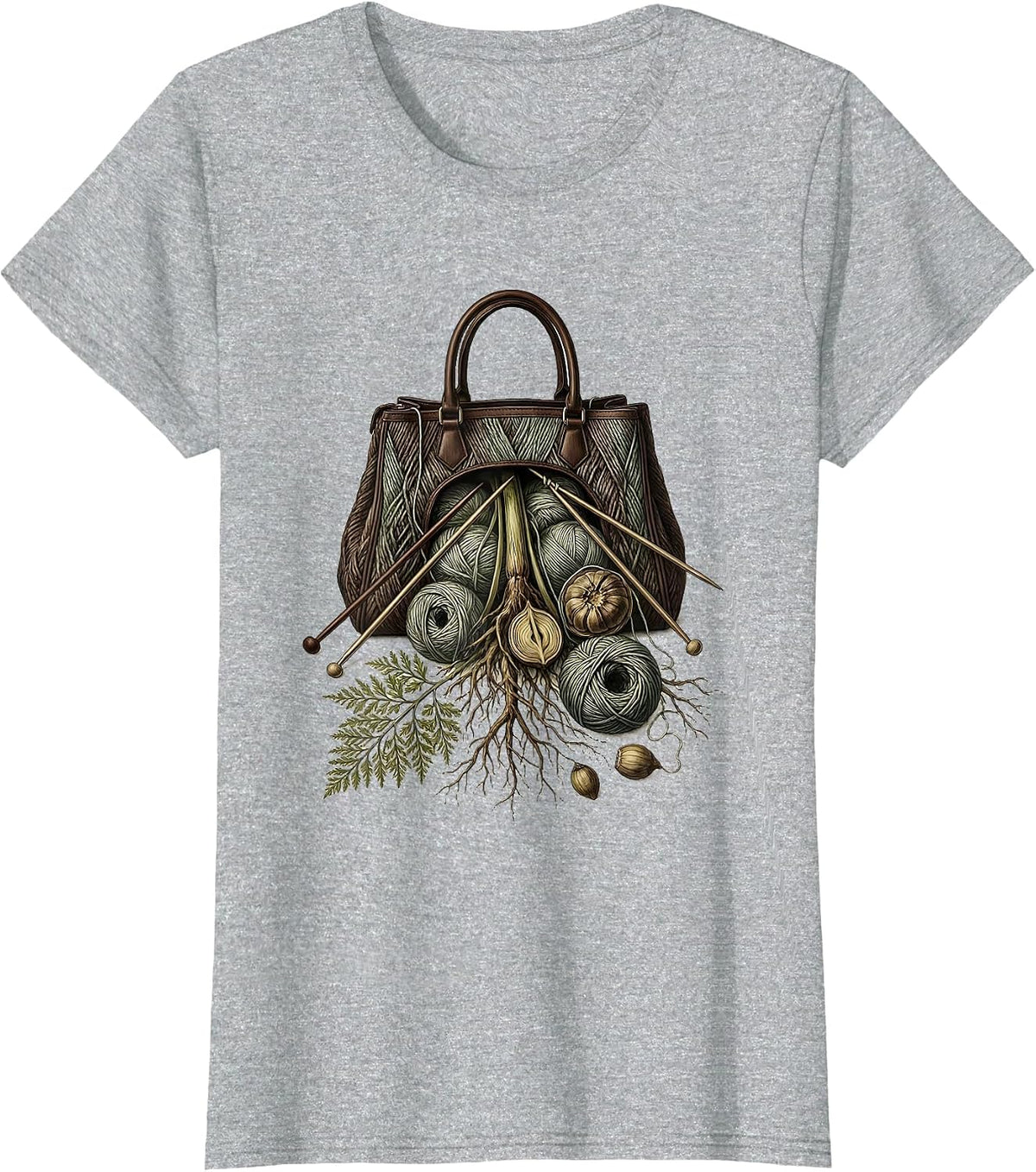 Women's Grandma Knitting Handbag Overflowing Yarn Gift T-Shirt - Heather Grey