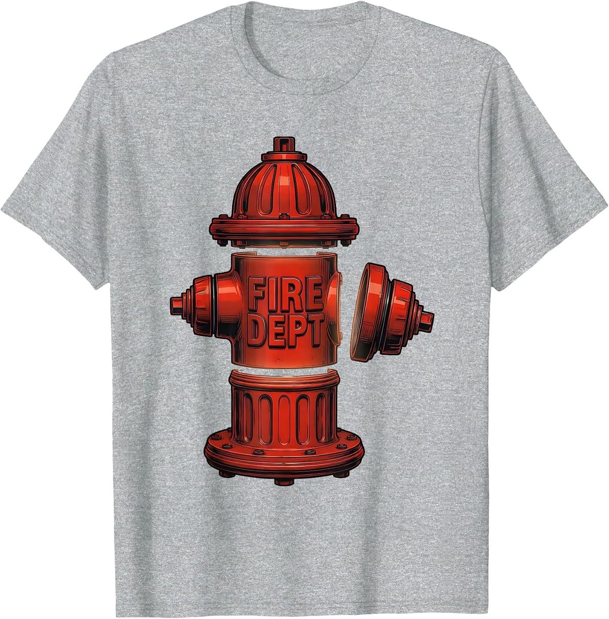 Men's Fire Dept Exploded Fire Hydrant Technical Design Firefighter T-Shirt - Heather Grey