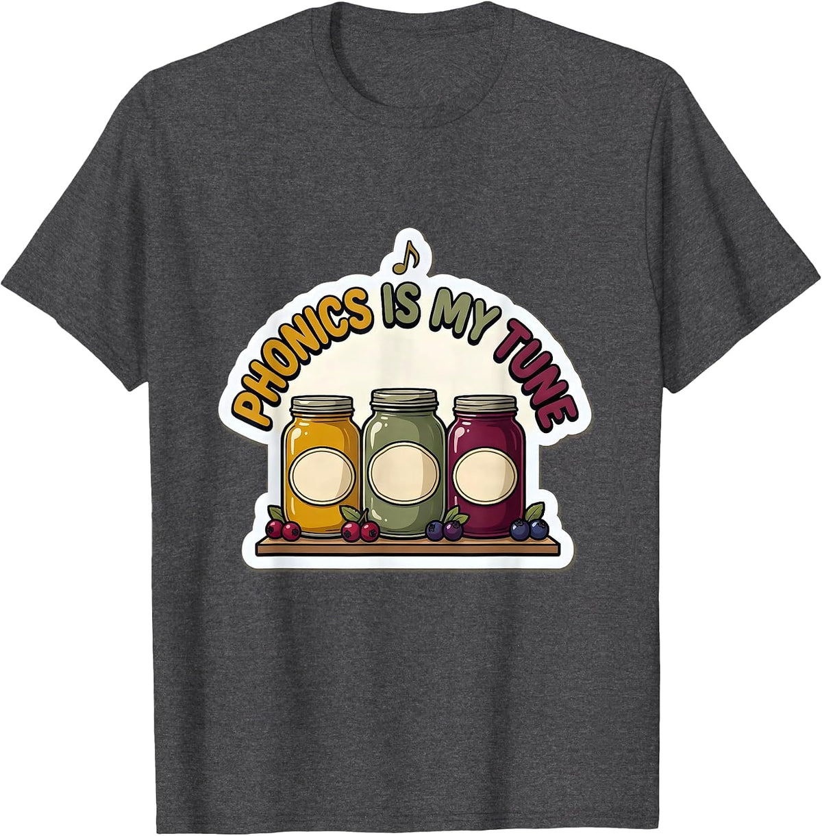 Men's Phonics Is My Tune Funny Reading Teacher Literacy Humor T-Shirt - Dark Heather Grey