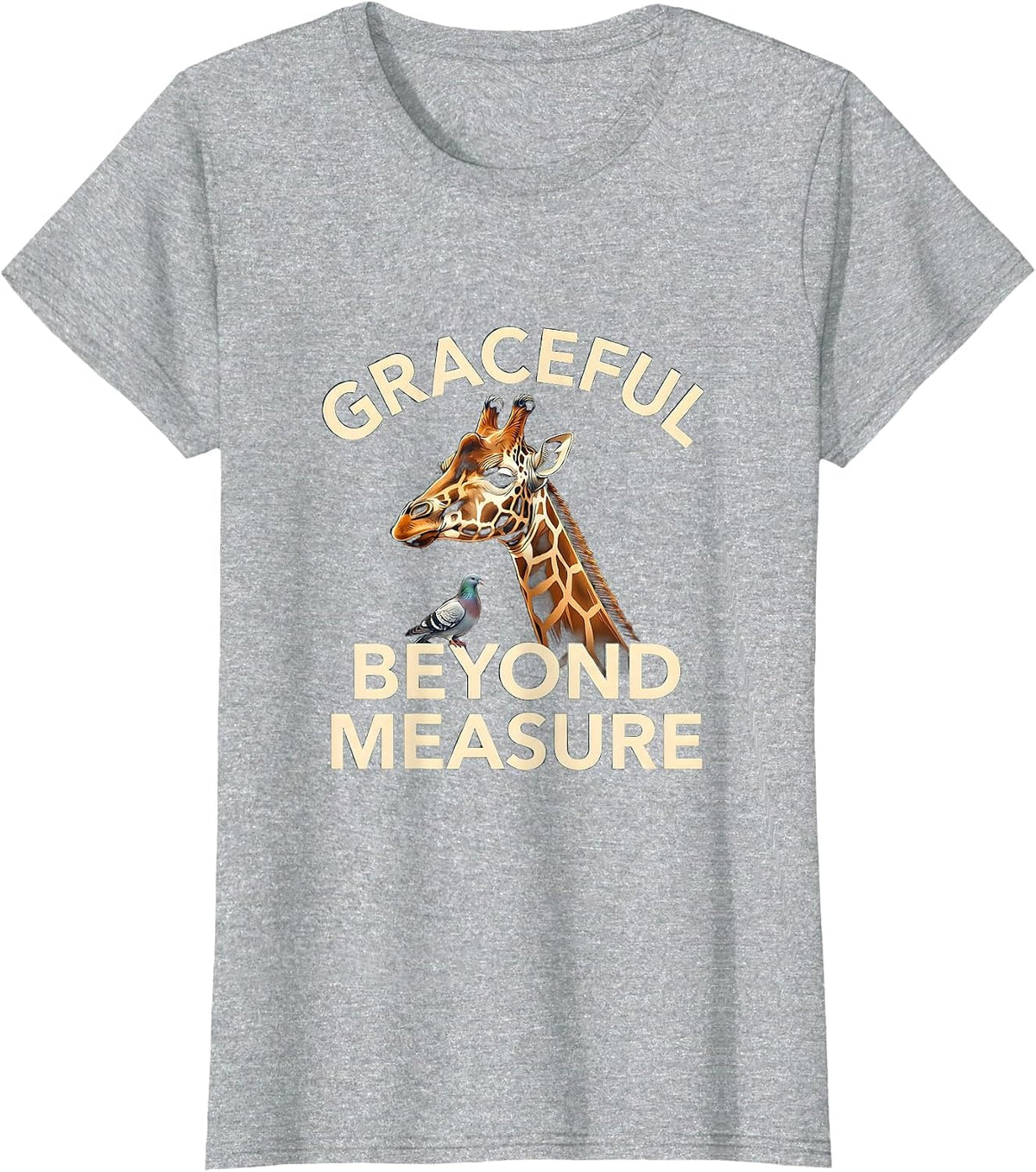 Graceful Beyond Measure Giraffe Design T-Shirt - Heather Grey