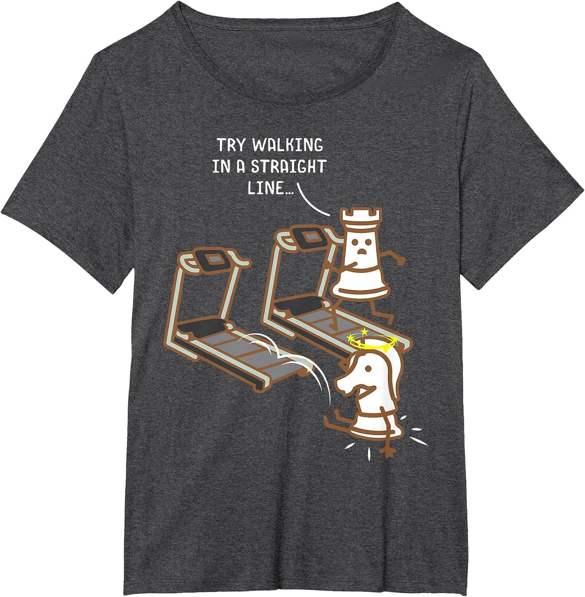 Chess Pieces on the Treadmill Funny Chess Fitness T-Shirt - Dark Heather Grey