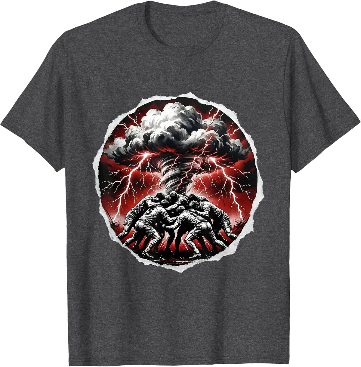 Storm Scrum Rugby Graphic Illustration T-Shirt - Dark Heather Grey
