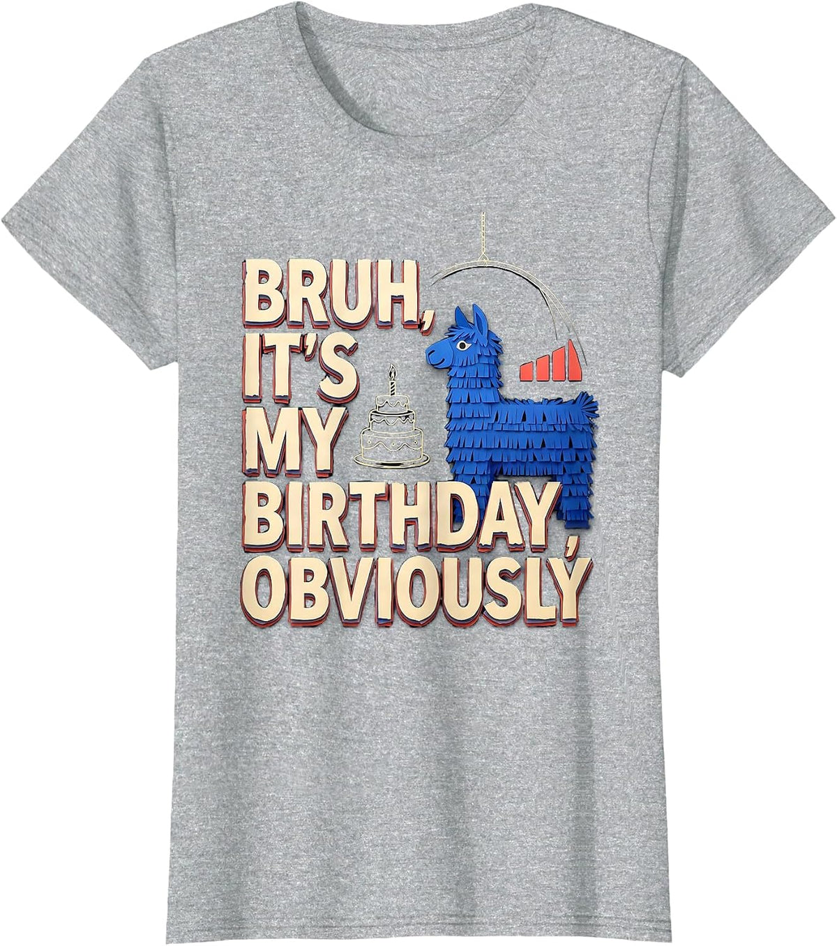 Bruh It's My Birthday Obviously Funny Llama Piñata Gamer T-Shirt - Heather Grey