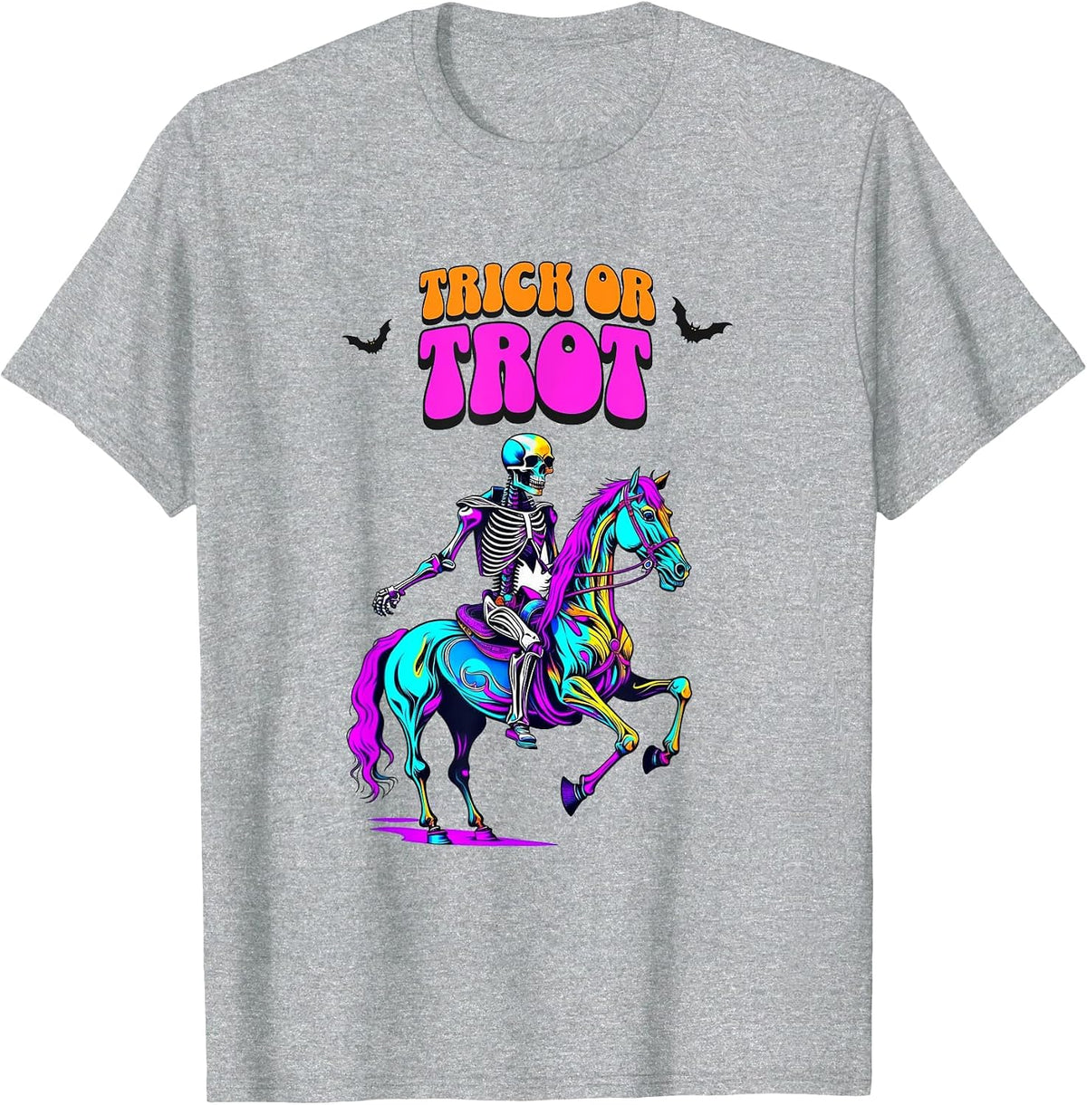 Equestrian, Halloween, Trick or Trot, Skeleton Riding Horse T-Shirt - Heather Grey
