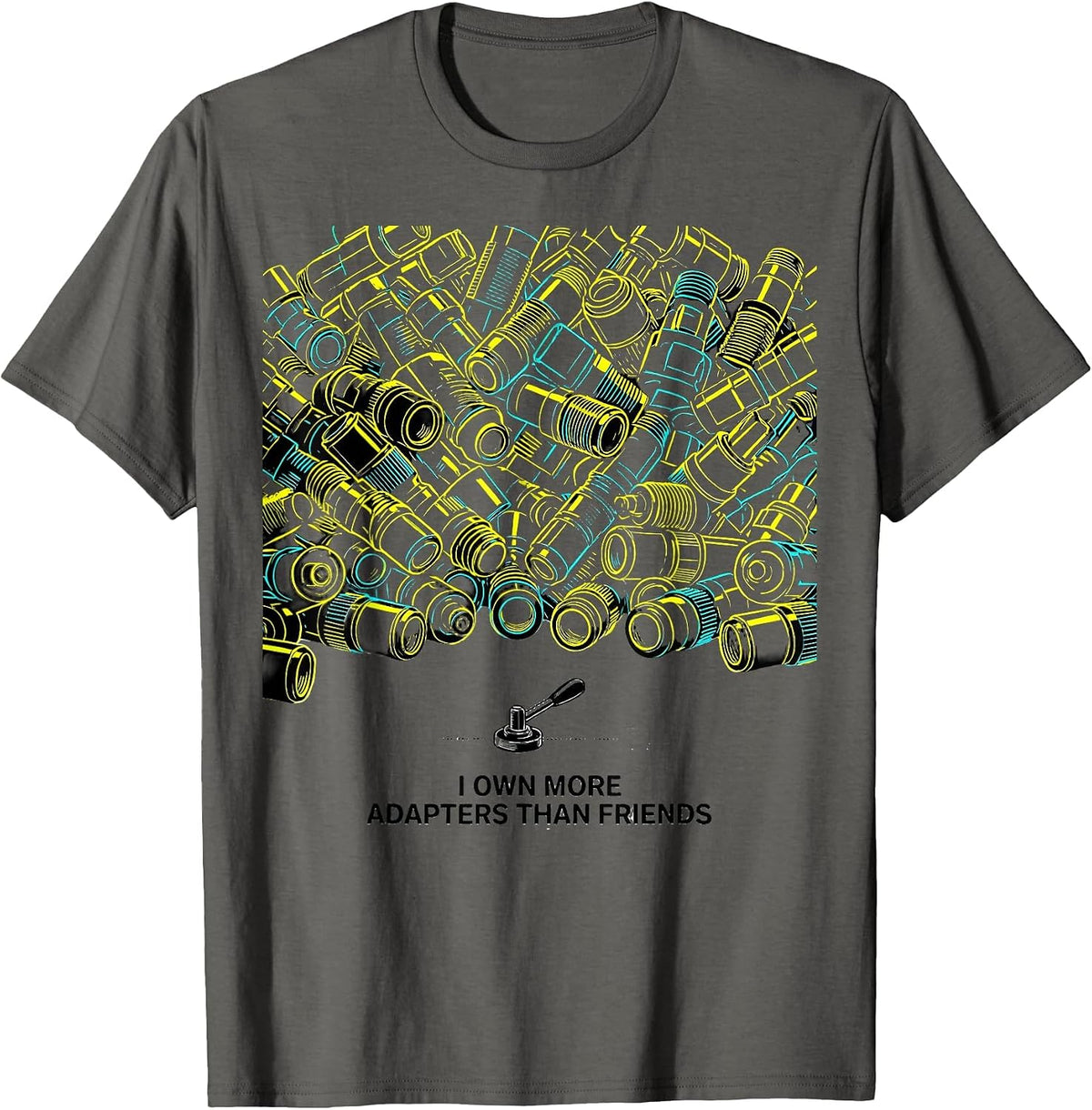 Men's I Own More Adapters Than Friends Funny Ham Radio Operator T-Shirt - Asphalt Grey