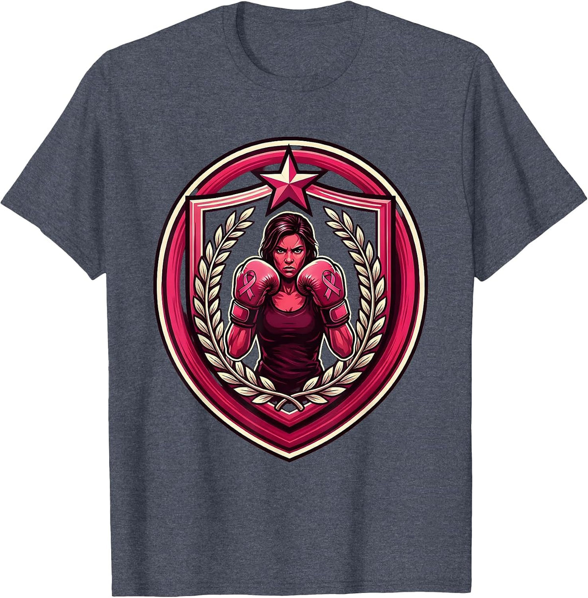 Breast Cancer Fighter Boxing Gloves Illustration T-Shirt - Heather Blue