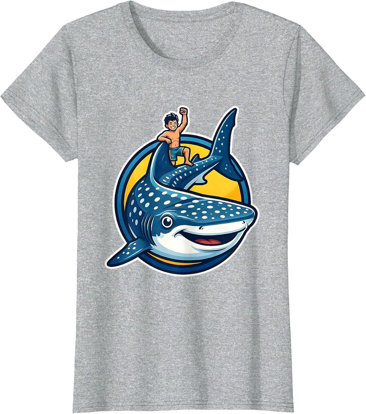 Women's Polka Dot Whale Shark Boy Riding Fin T-Shirt - Heather Grey
