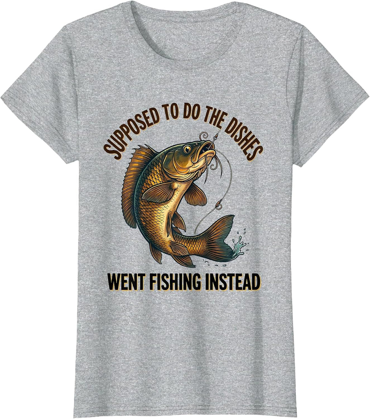 Supposed To Do The Dishes, Went Fishing Instead Funny T-Shirt - Heather Grey
