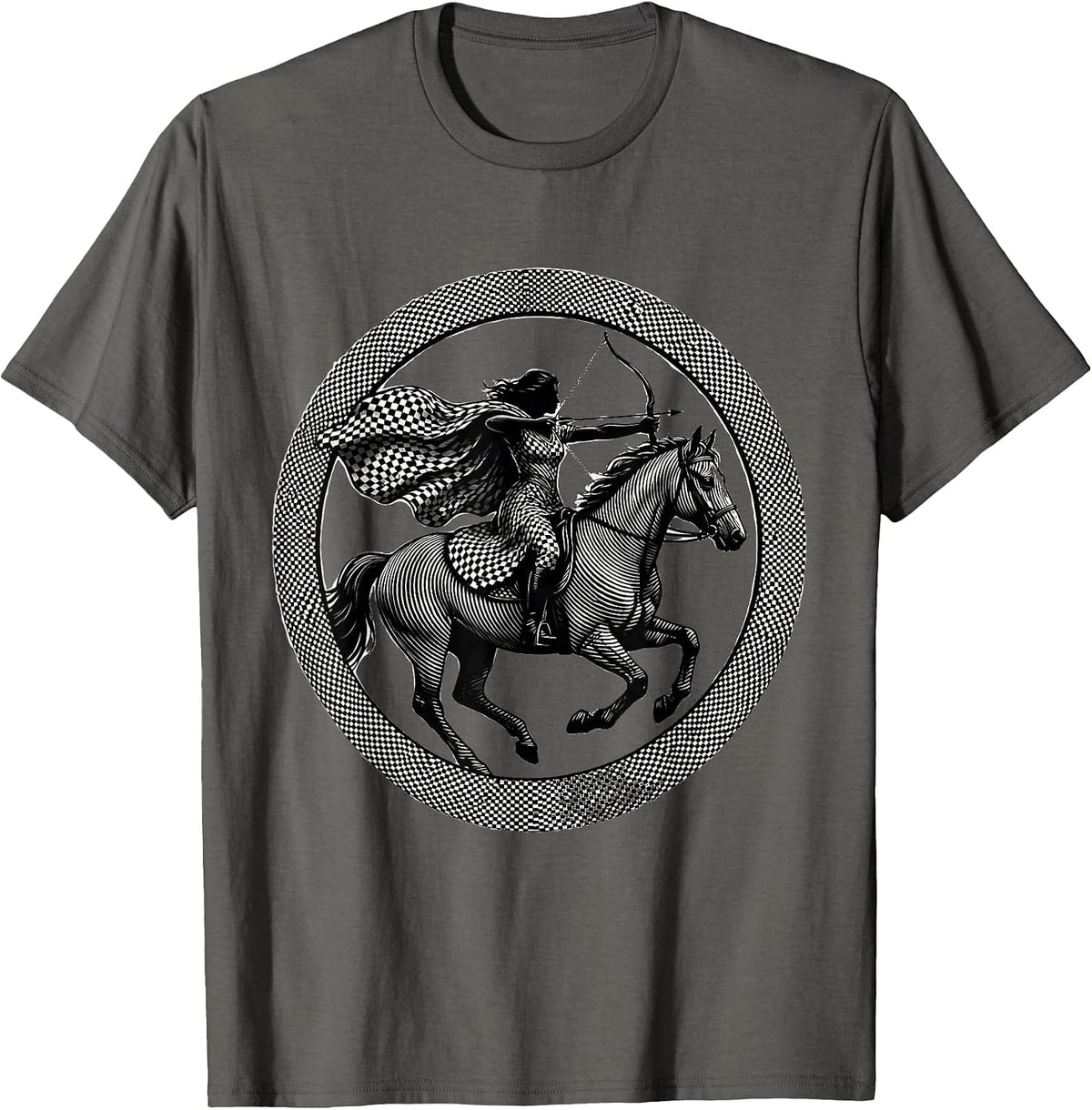 Checkered Cloak Archer on Horseback T-Shirt - Asphalt Grey