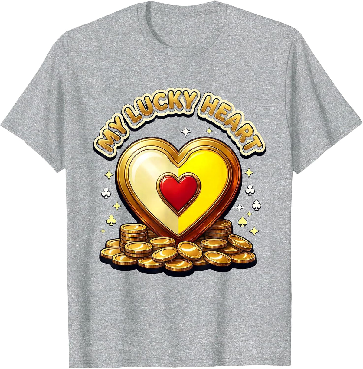 Men's MY LUCKY HEART 3D Casino Slots Player Lucky Day Gift T-Shirt - Heather Grey