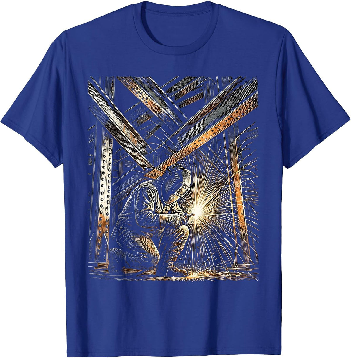 Steel Bridge Welder Graphic Tee T-Shirt - Royal Blue