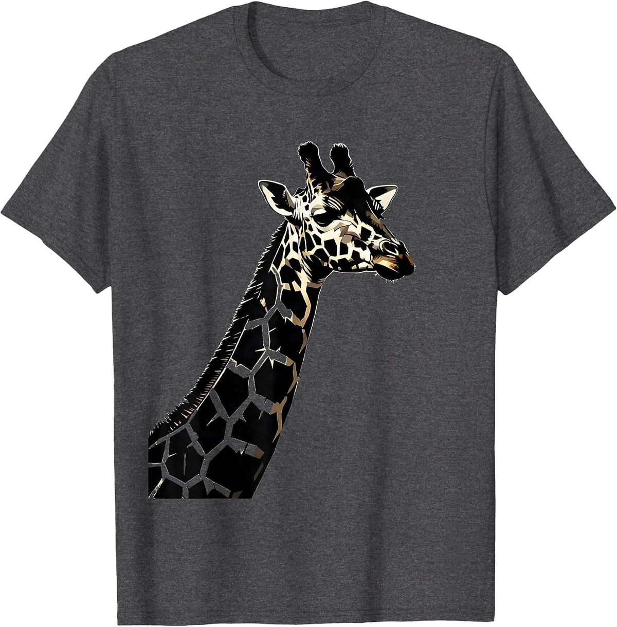 Giraffe Geometric Patch Animal Print Design T-Shirt - Dark Heather Grey